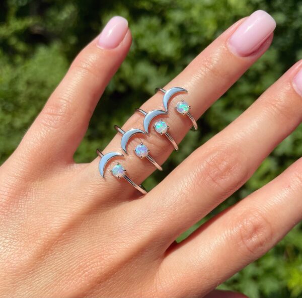 Crescent moon ring with Australian crystal opal
