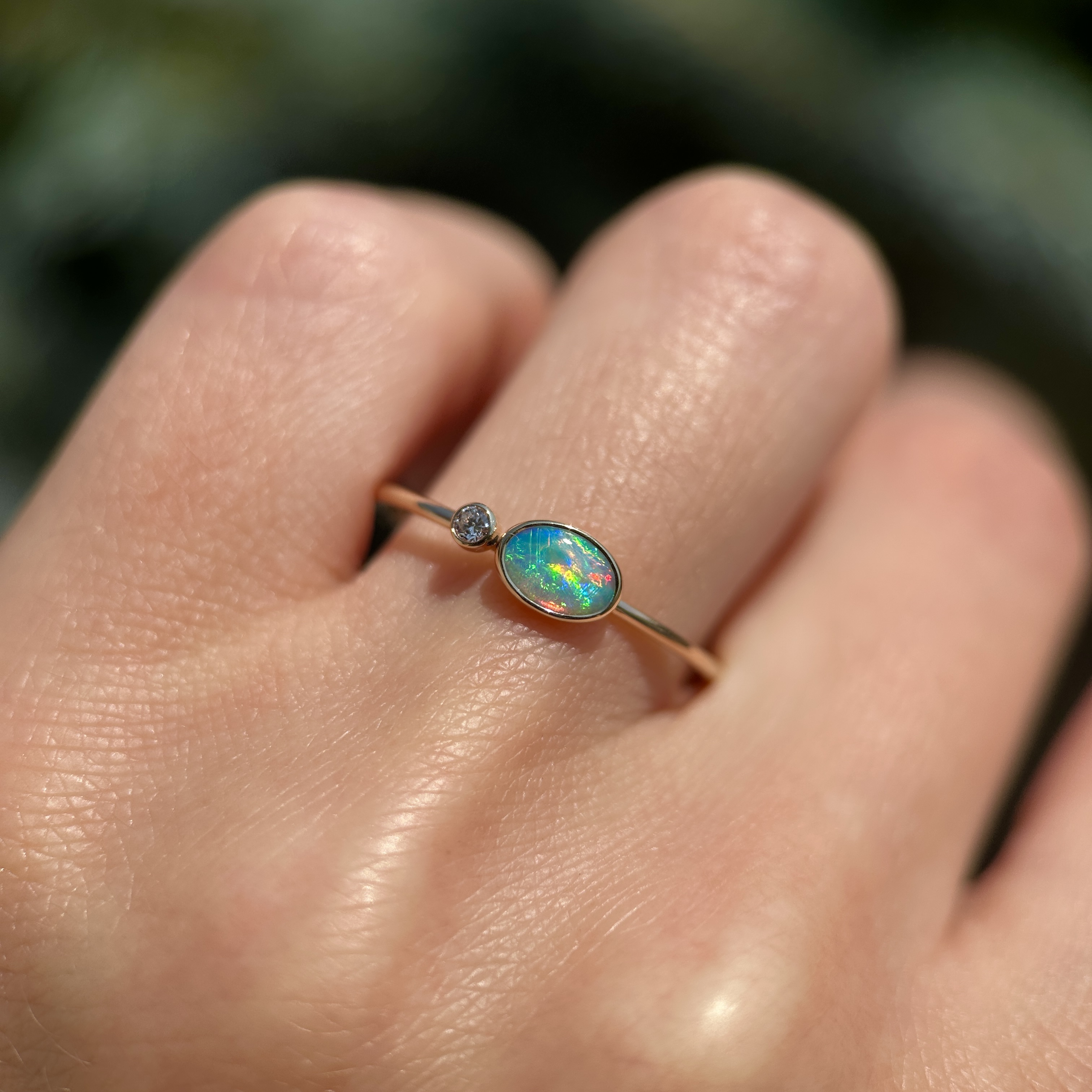 14K Yellow gold ring with Australian Opal and Diamond - Image 6