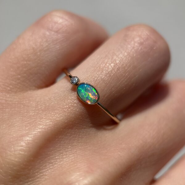 14K Yellow gold ring with Australian Opal and Diamond