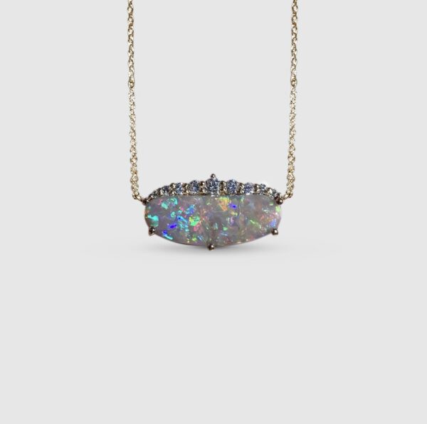 14K Yellow gold necklace with Australian Opal and Diamonds