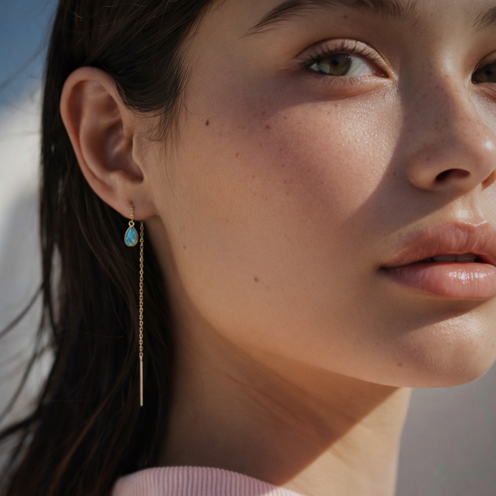 14KÂ Yellow gold threader earrings with Australian Crystal Opals - Image 11