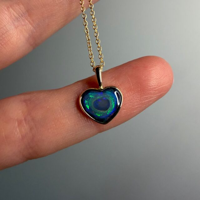 14K Yellow gold pendant with Australian Black Opal Heart 💙 Available on our website {sold}