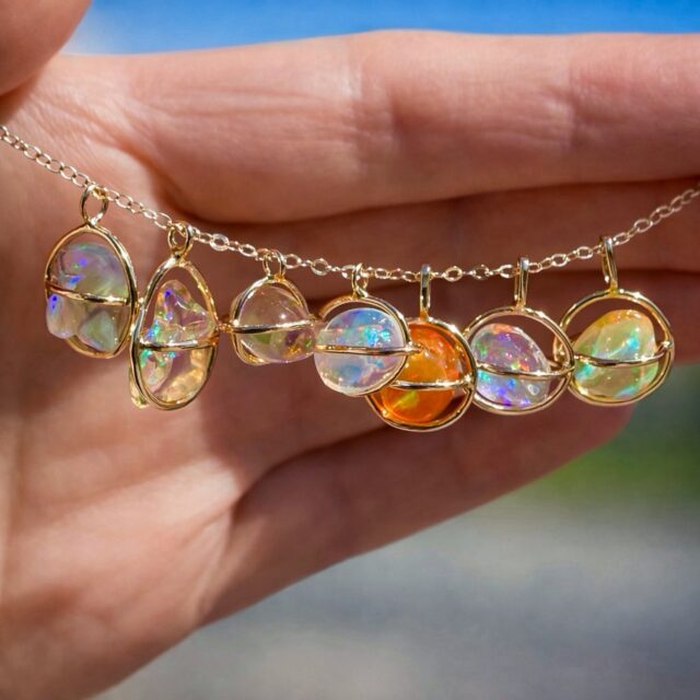 Planet pendants are back 🤩 Mexican Freeform Fire Opals in 14K yellow gold. Pendants A, B, C, D come with 16” chains. DM to purchase or to see a video