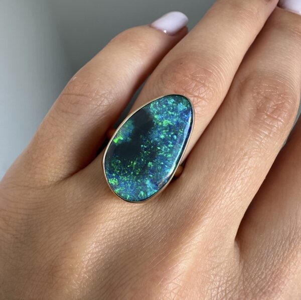 14K Yellow gold ring with Australian Black Opal SZ 6.5