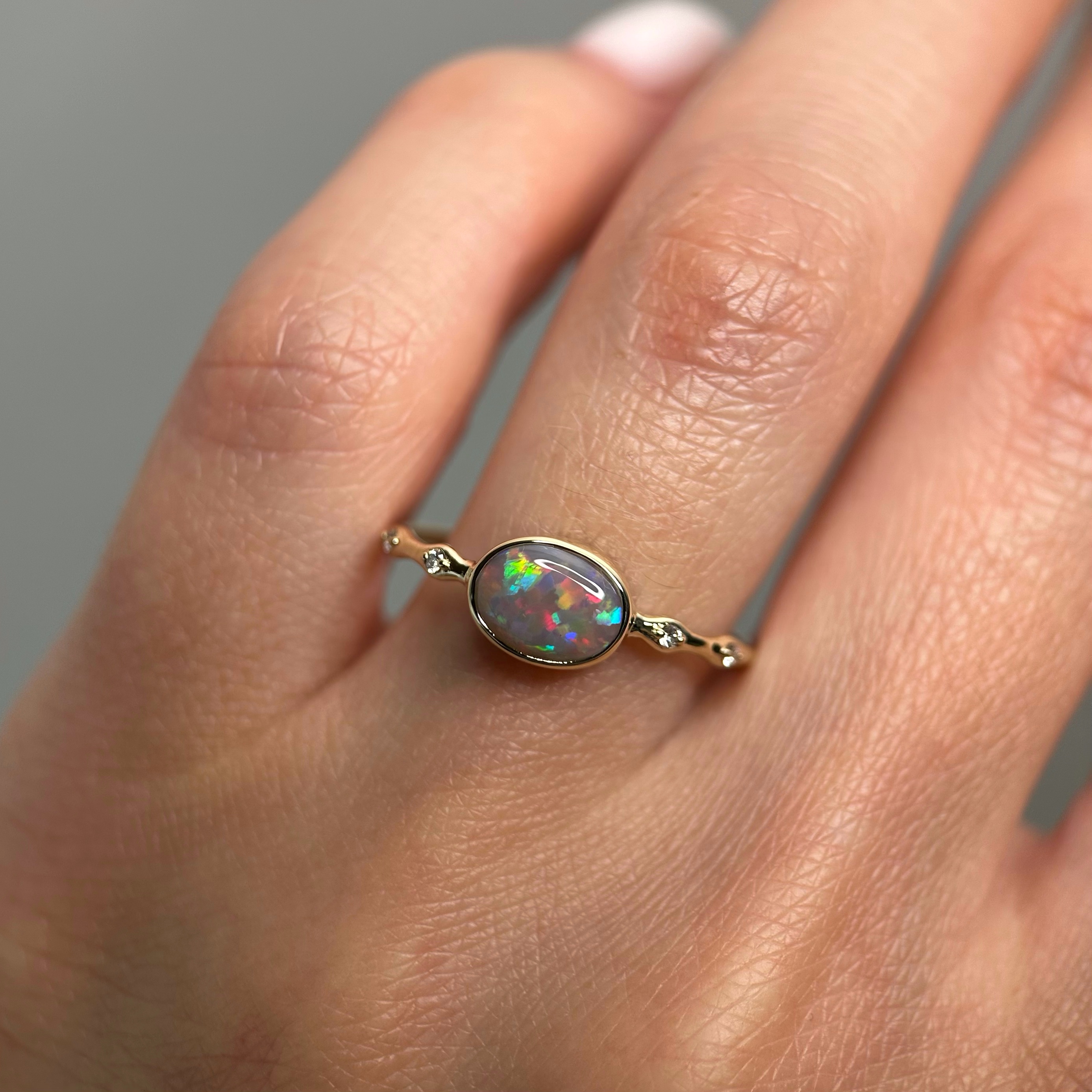 14K Yellow gold ring with Australian Dark Opal and Diamonds SZ 8.5 - Image 2