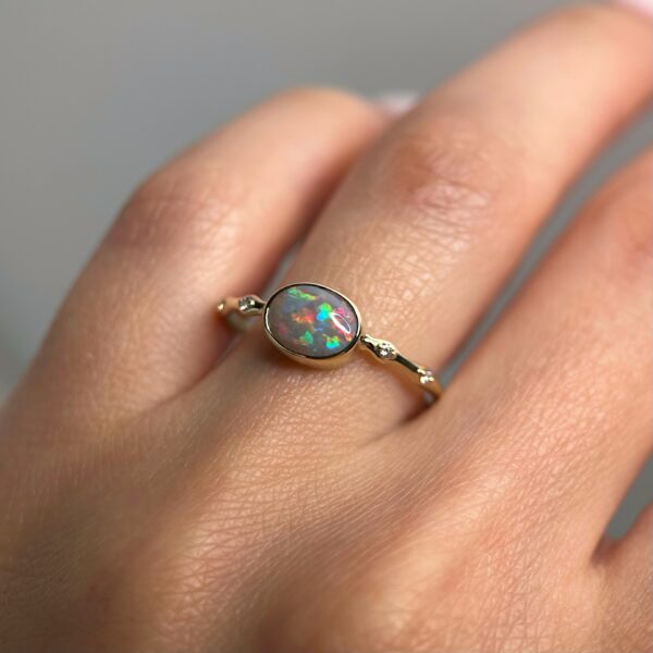 14K Yellow gold ring with Australian Dark Opal and Diamonds SZ 8.5