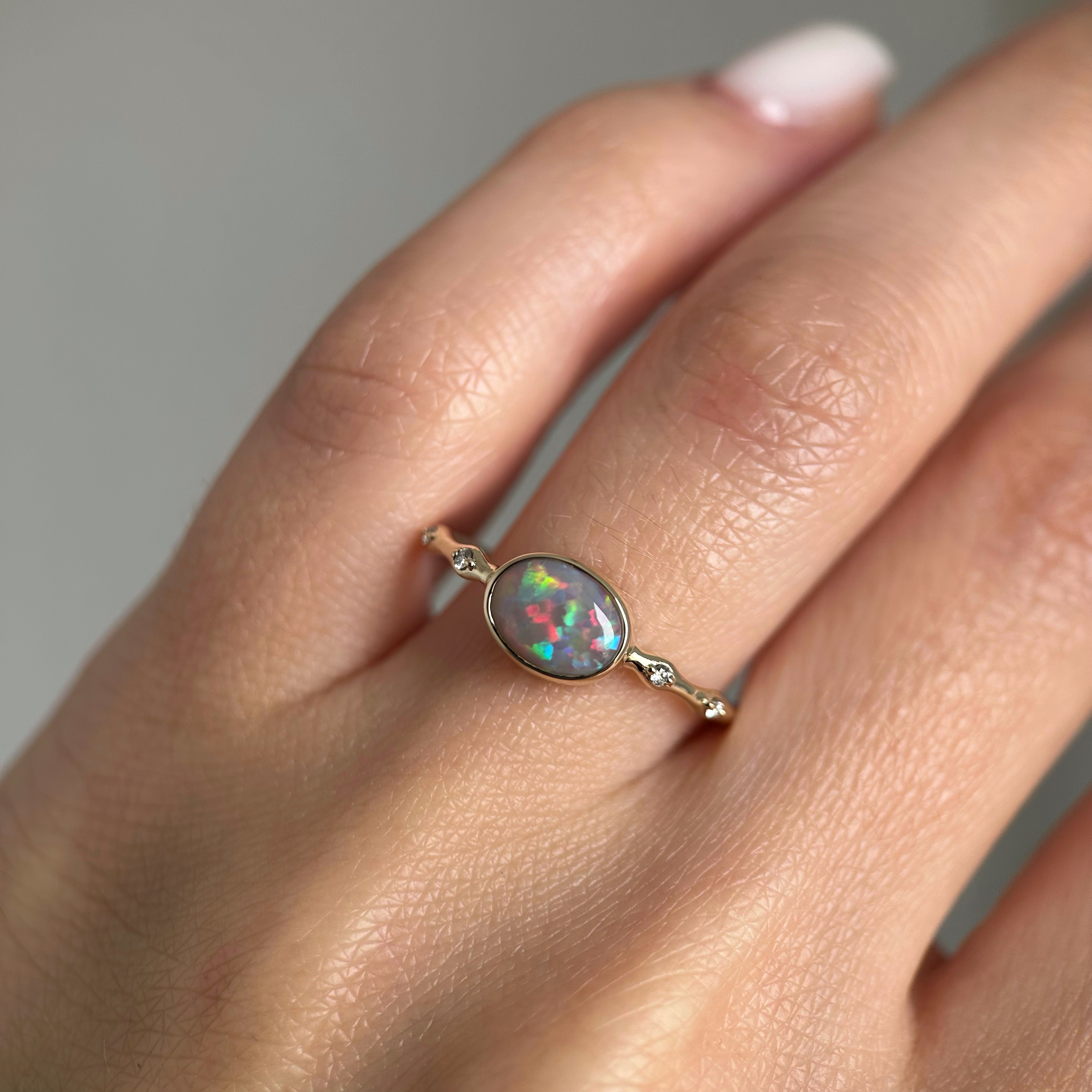 14K Yellow gold ring with Australian Dark Opal and Diamonds SZ 8.5 - Image 3