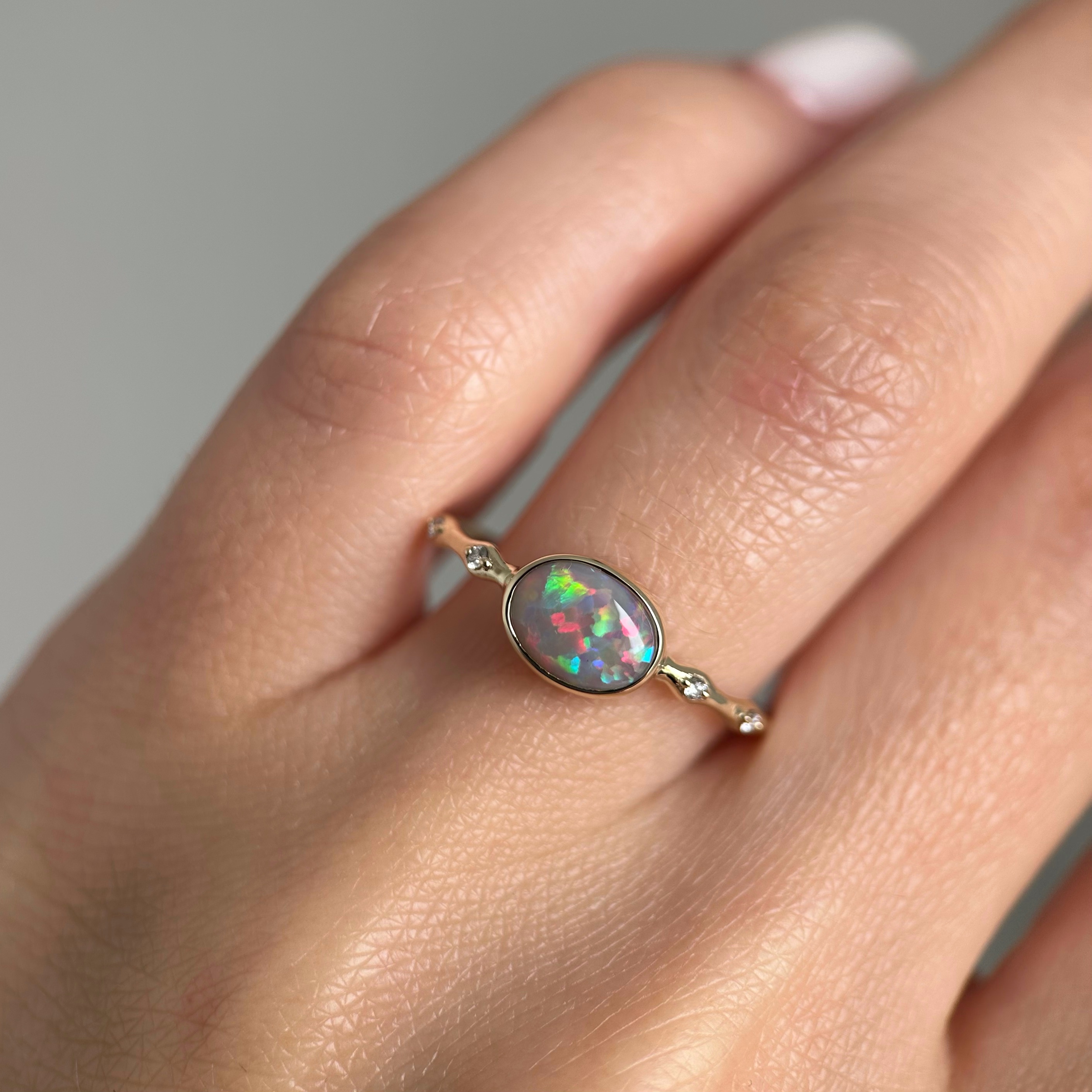 14K Yellow gold ring with Australian Dark Opal and Diamonds SZ 8.5 - Image 6