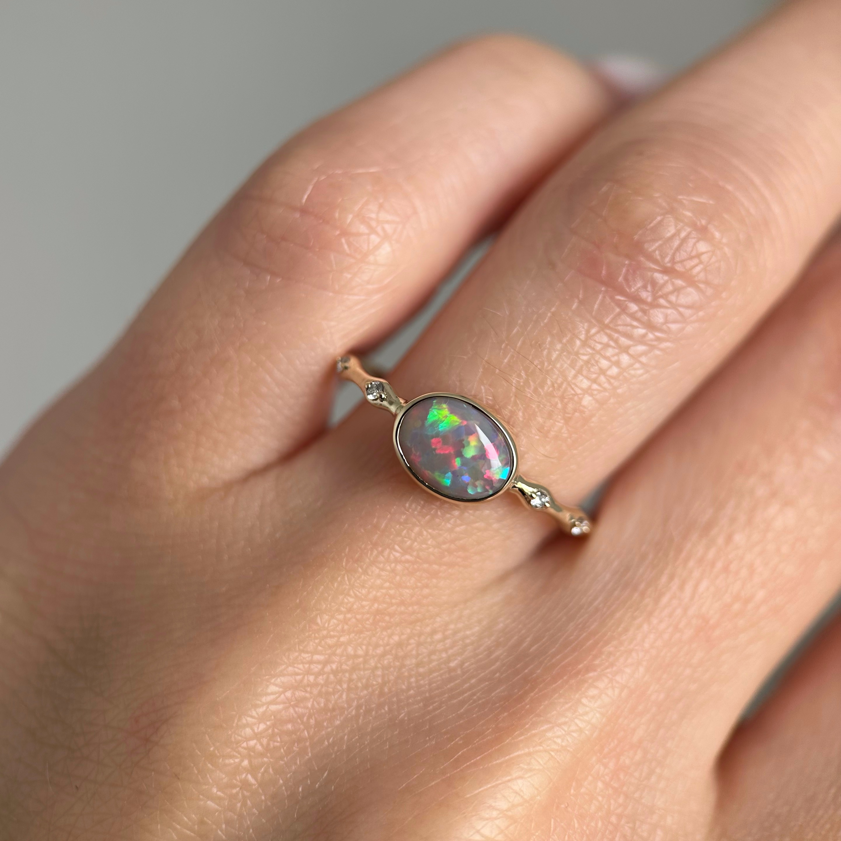 14K Yellow gold ring with Australian Dark Opal and Diamonds SZ 8.5 - Image 7