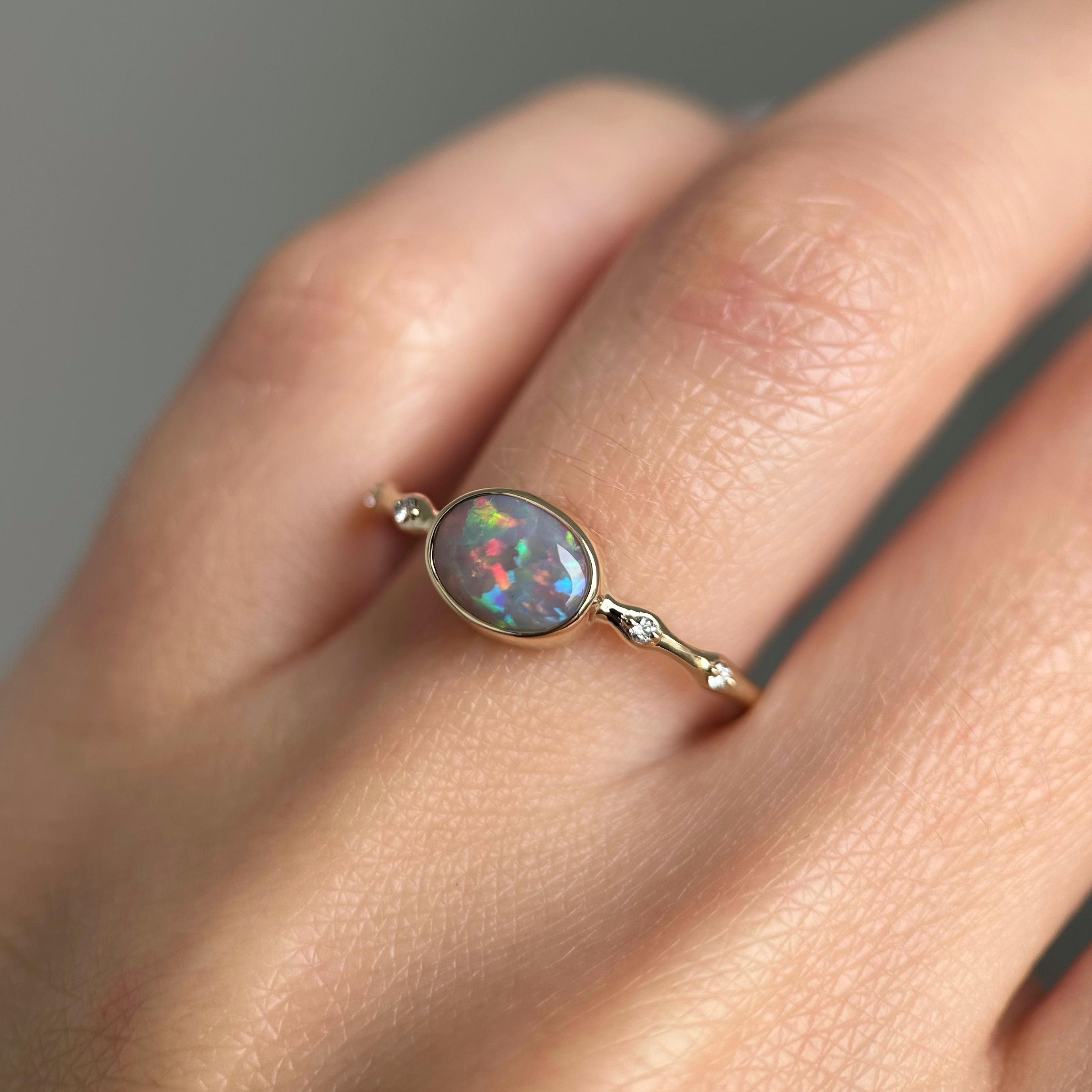 14K Yellow gold ring with Australian Dark Opal and Diamonds SZ 8.5 - Image 5