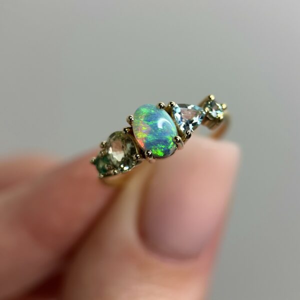 14K Yellow Gold & Dark Opal Fusion Ring SZ 6