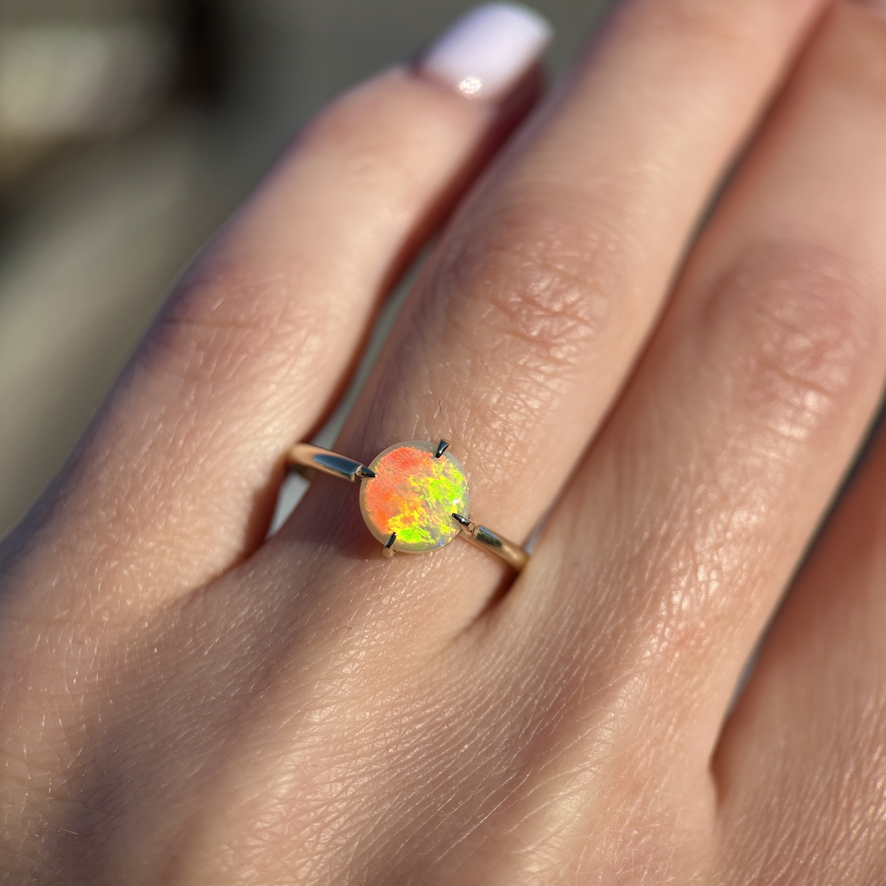 14K Yellow gold ring with Australian Crystal Opal SZ 8.25 - Image 5