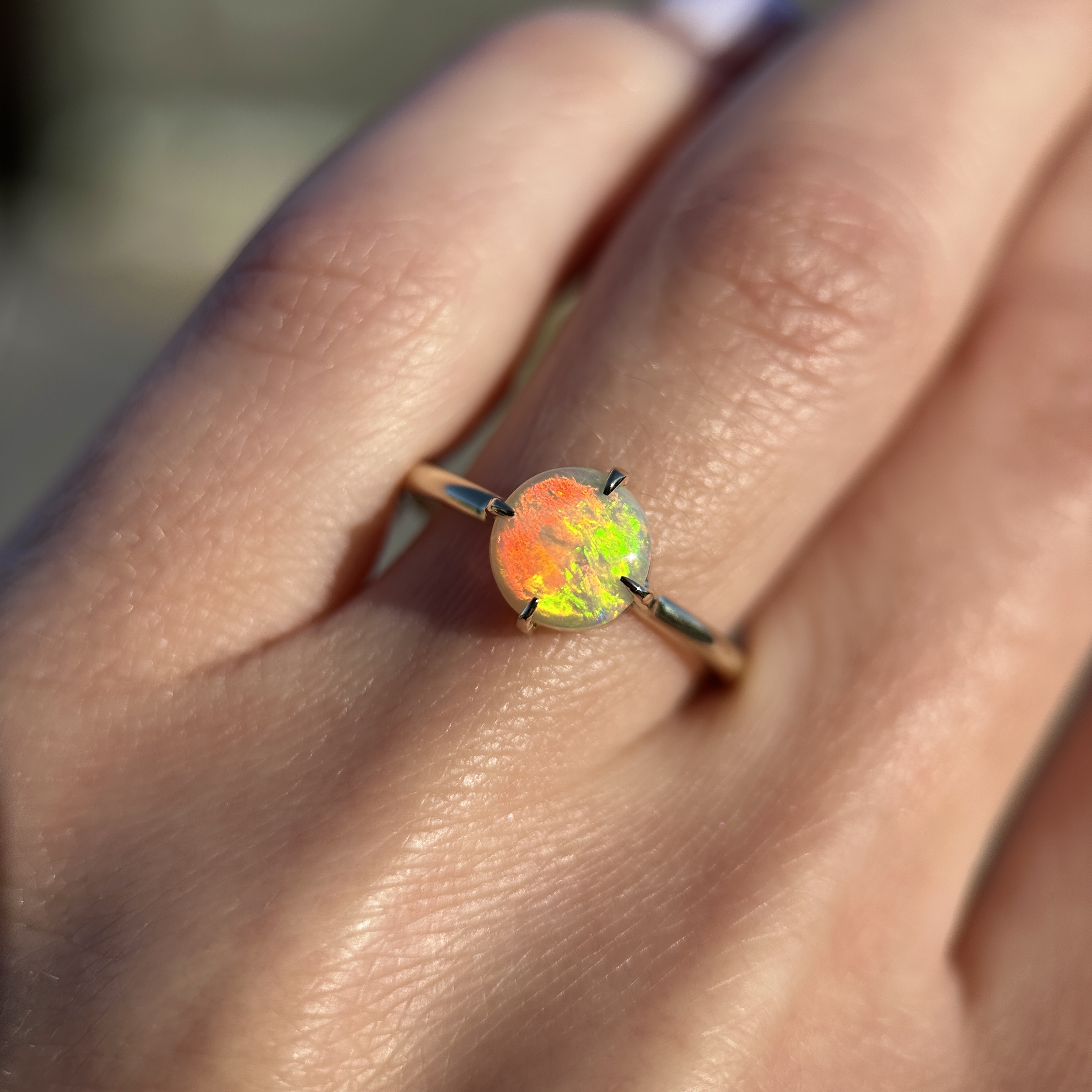 14K Yellow gold ring with Australian Crystal Opal SZ 8.25