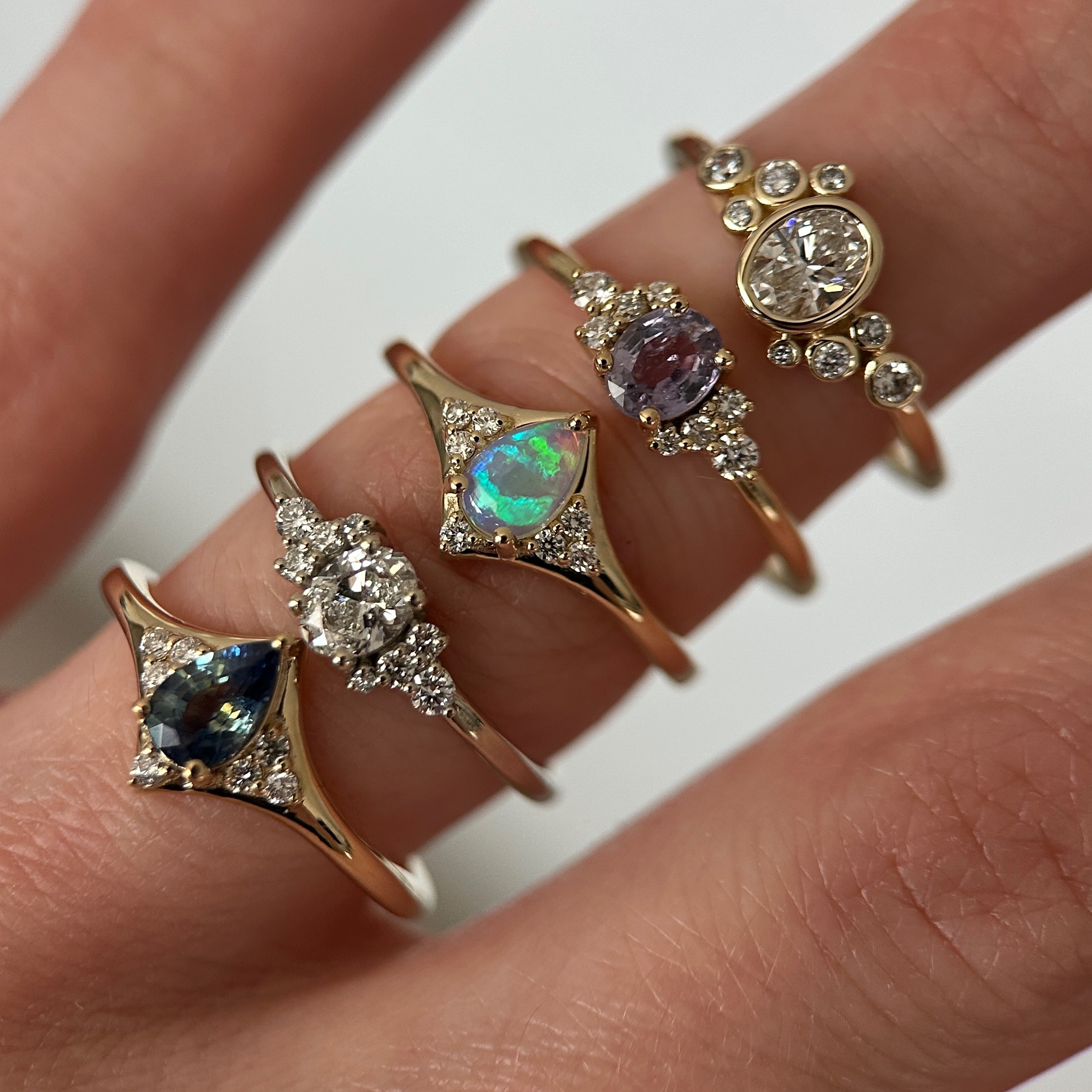 14K Yellow Gold Aurora ring with Australian Crystal Opal & Diamonds - Image 2