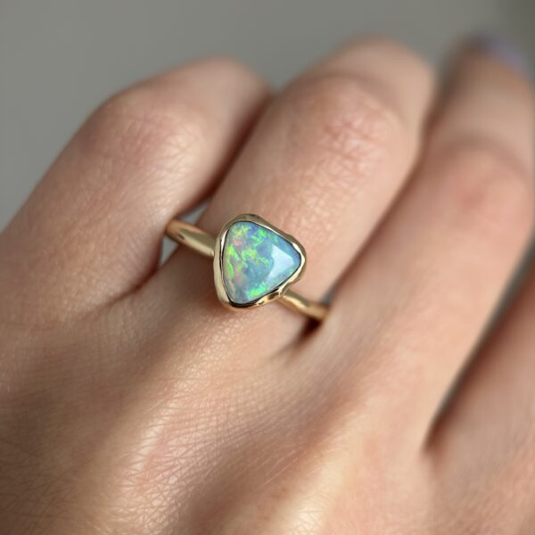 Molten gold ring with Australian Crystal Opal SZ 7.25
