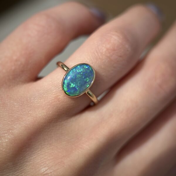 14K Yellow gold ring with Australian Dark Opal SZ 6.25