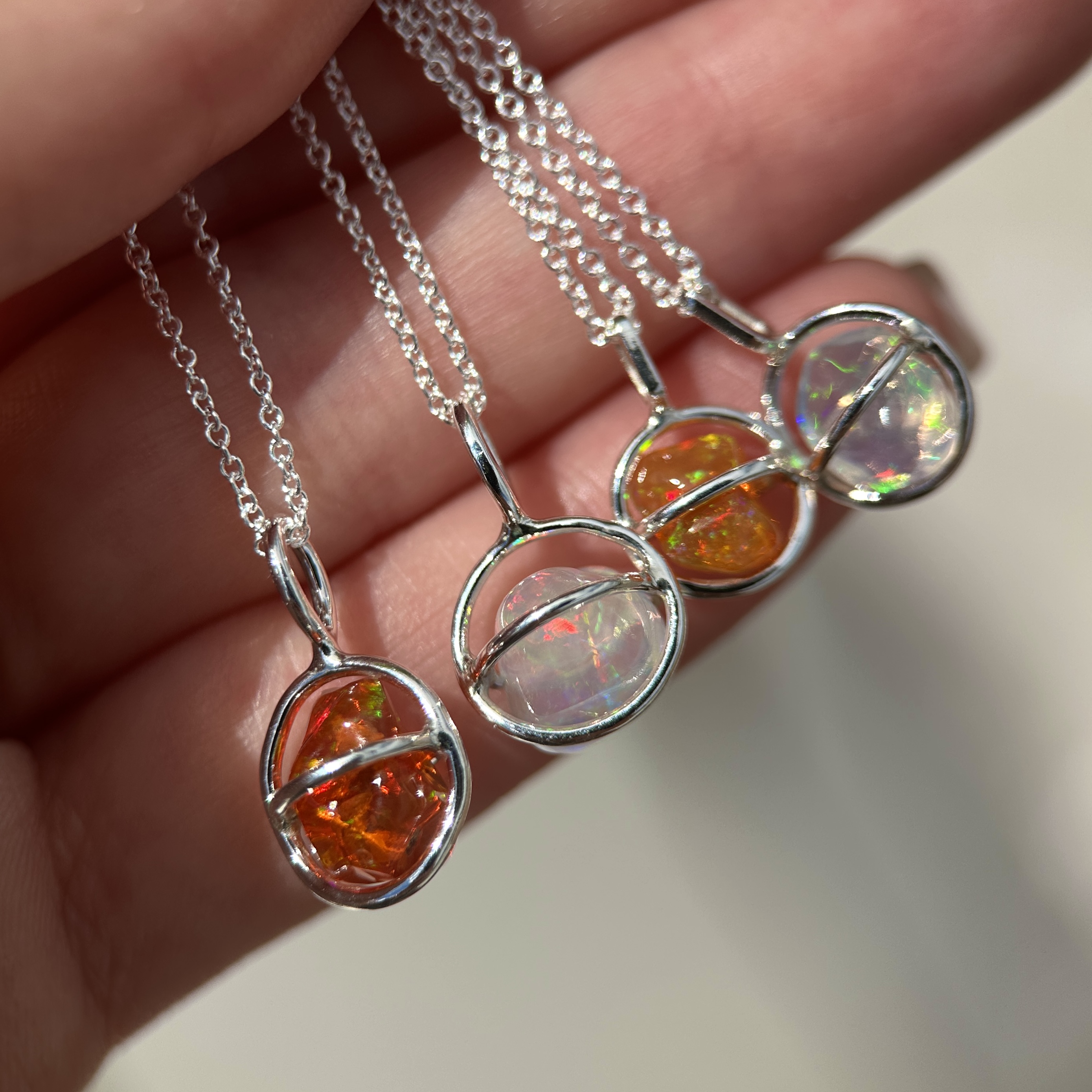 Sterling silver Planet Pendants with Freeform Mexican Fire Opals - Image 3