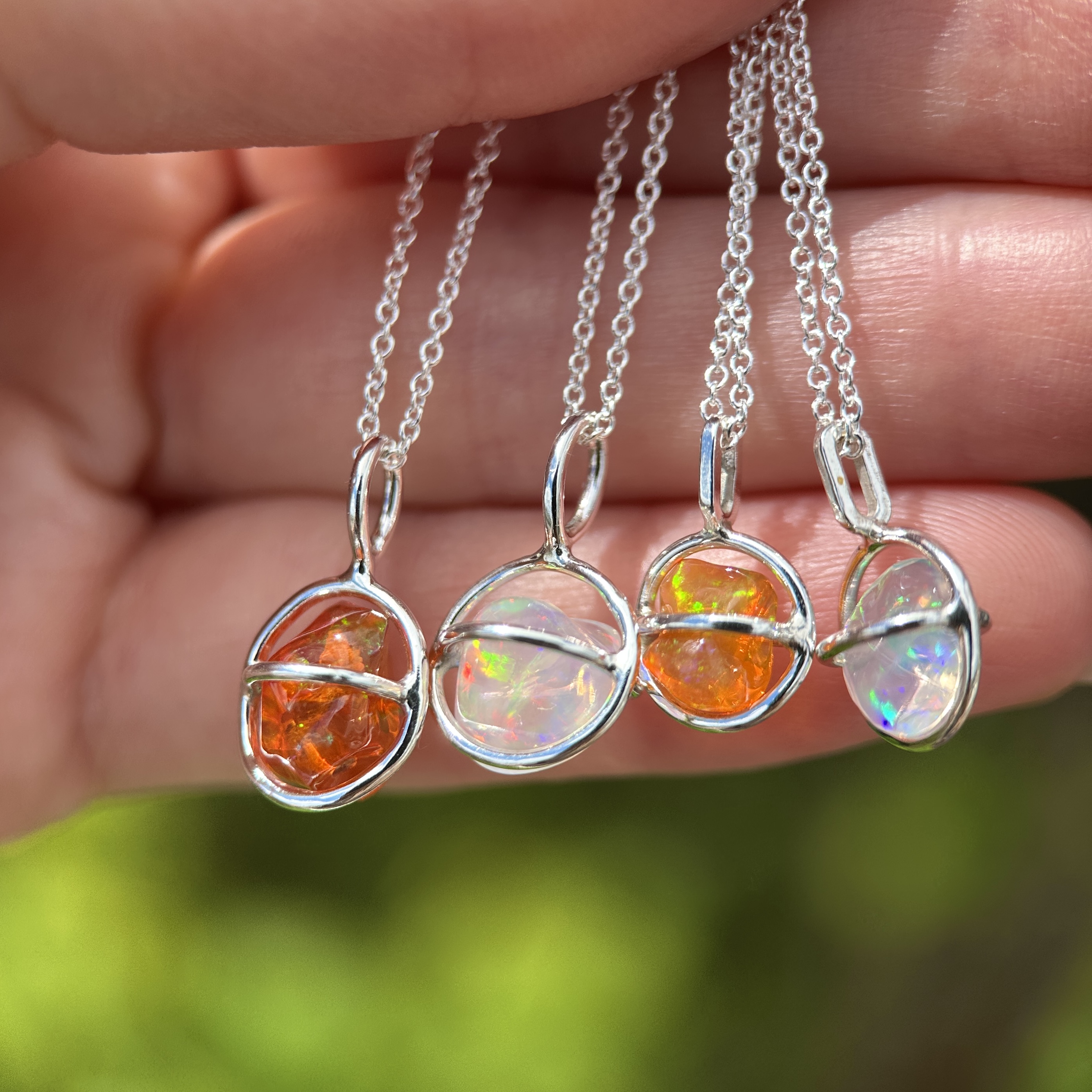 Sterling silver Planet Pendants with Freeform Mexican Fire Opals - Image 5