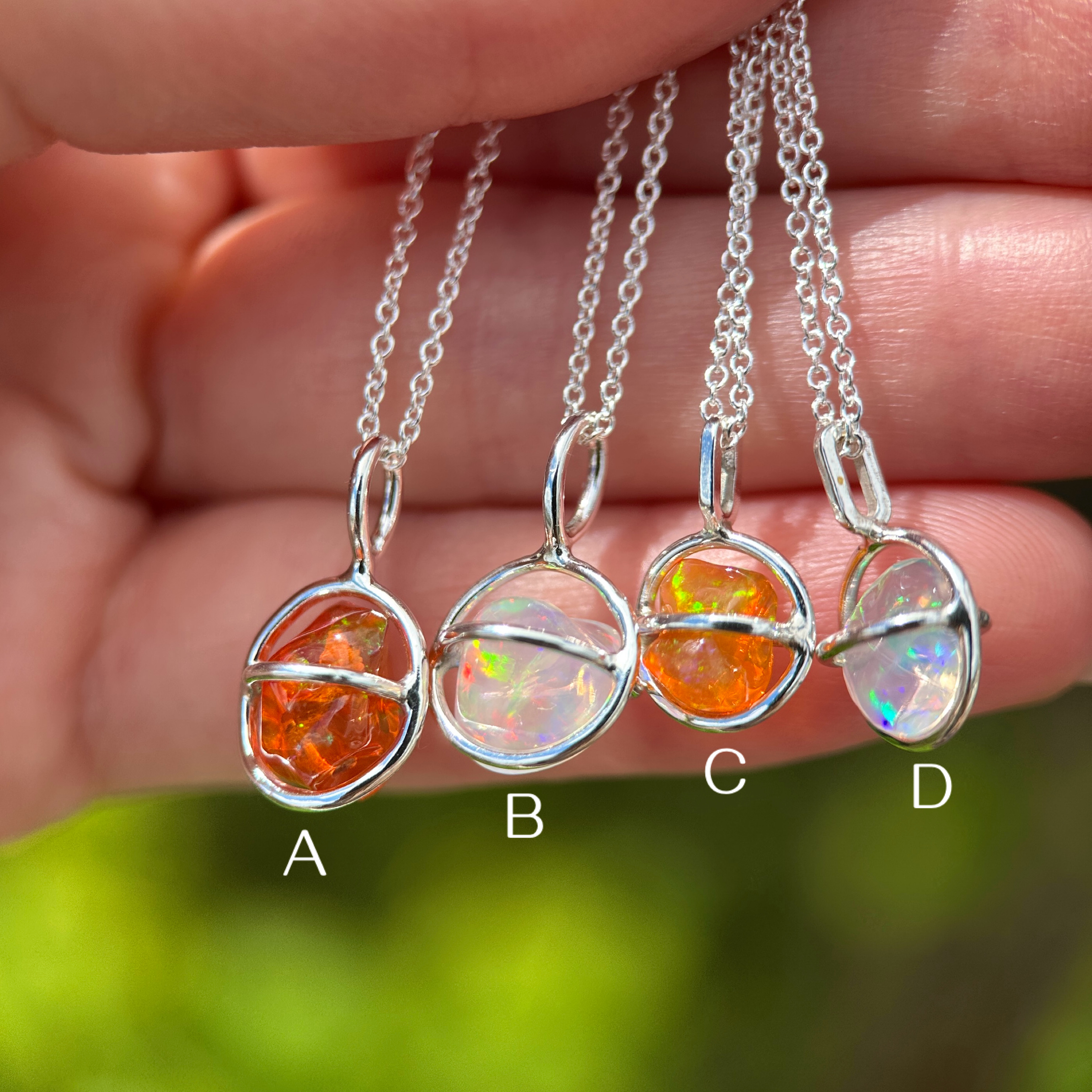 Sterling silver Planet Pendants with Freeform Mexican Fire Opals - Image 2