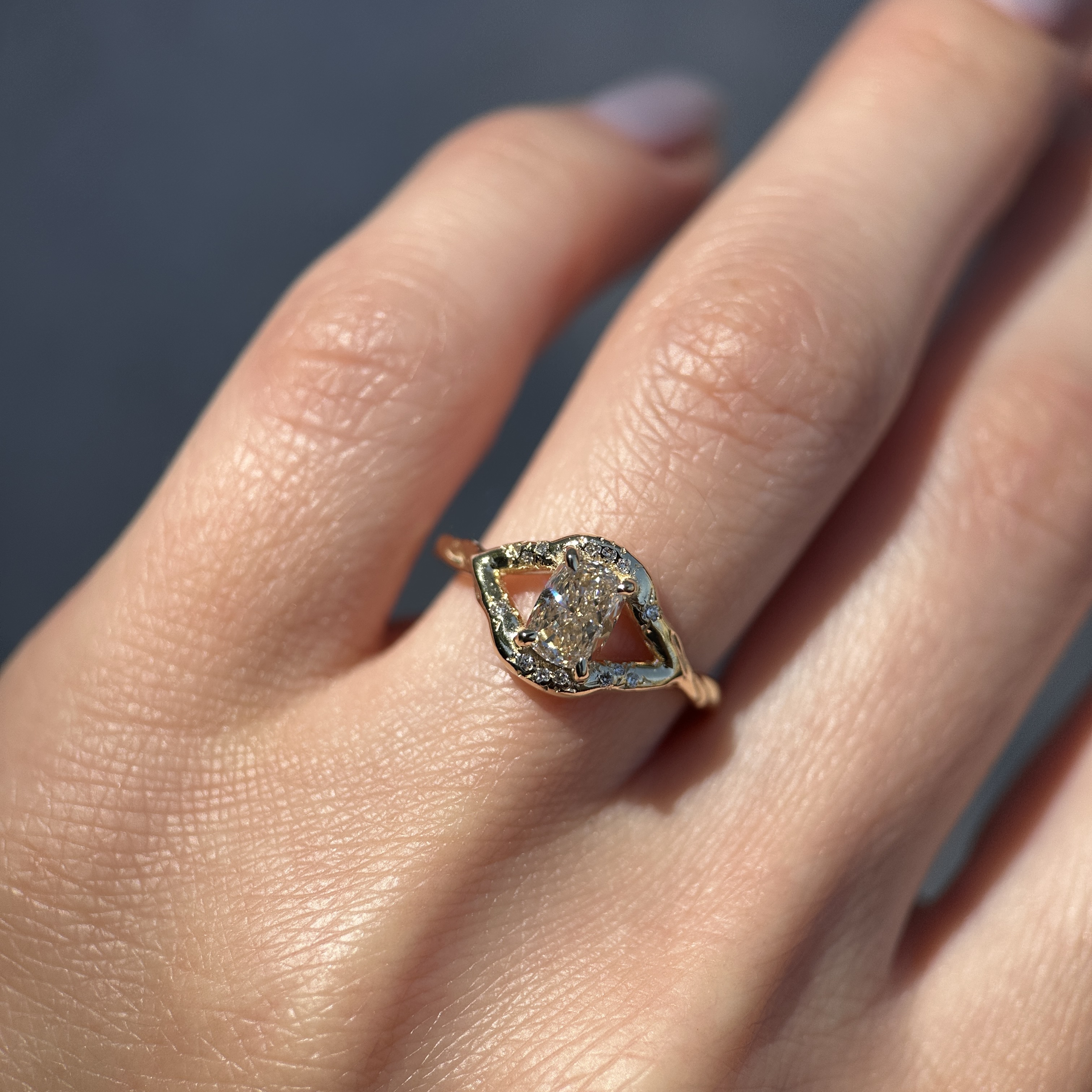 14K Yellow gold Theia ring with Champagne Diamond SZ 6 - Image 12