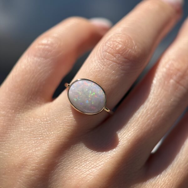 14K Yellow gold ring with Australian White Opal SZ 5.25