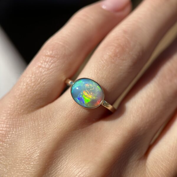 14K Yellow gold ring with Australian Crystal Opal SZ 6.5
