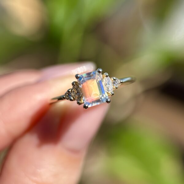 14K Yellow gold ring with Moonstone and Diamonds SZ 7