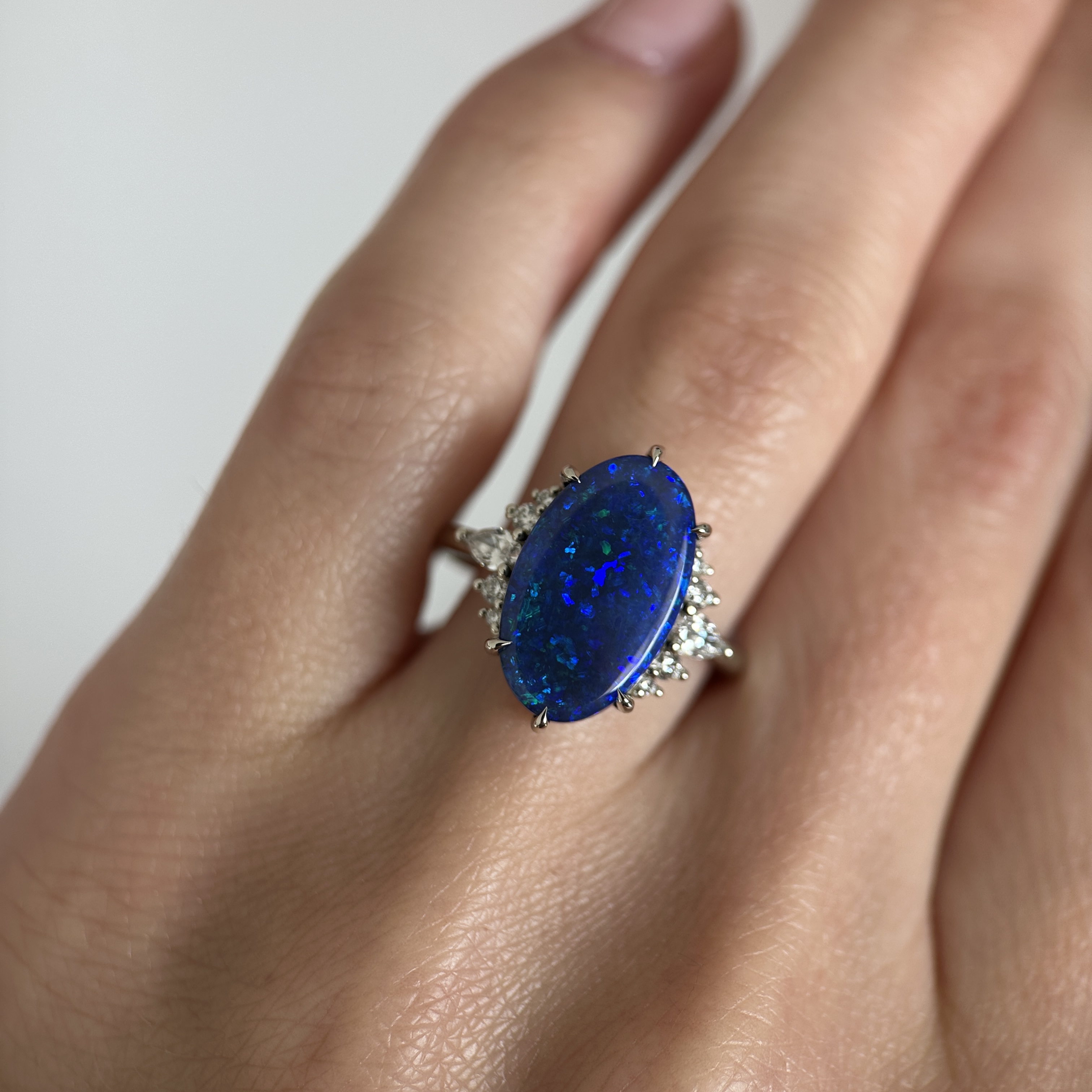 14K White gold ring with Australian Black Opal and Diamonds SZ 7 - Image 2