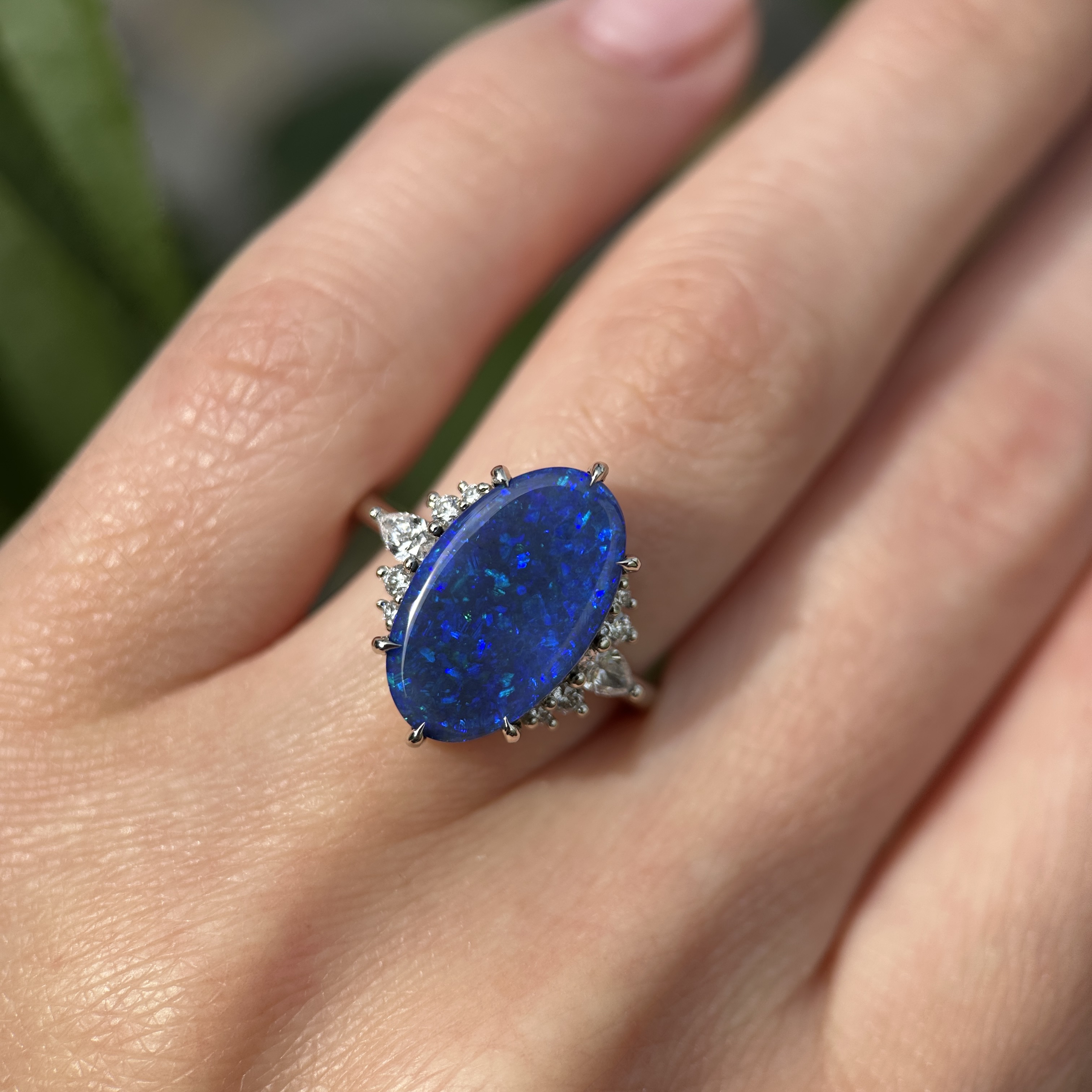 14K White gold ring with Australian Black Opal and Diamonds SZ 7 - Image 9