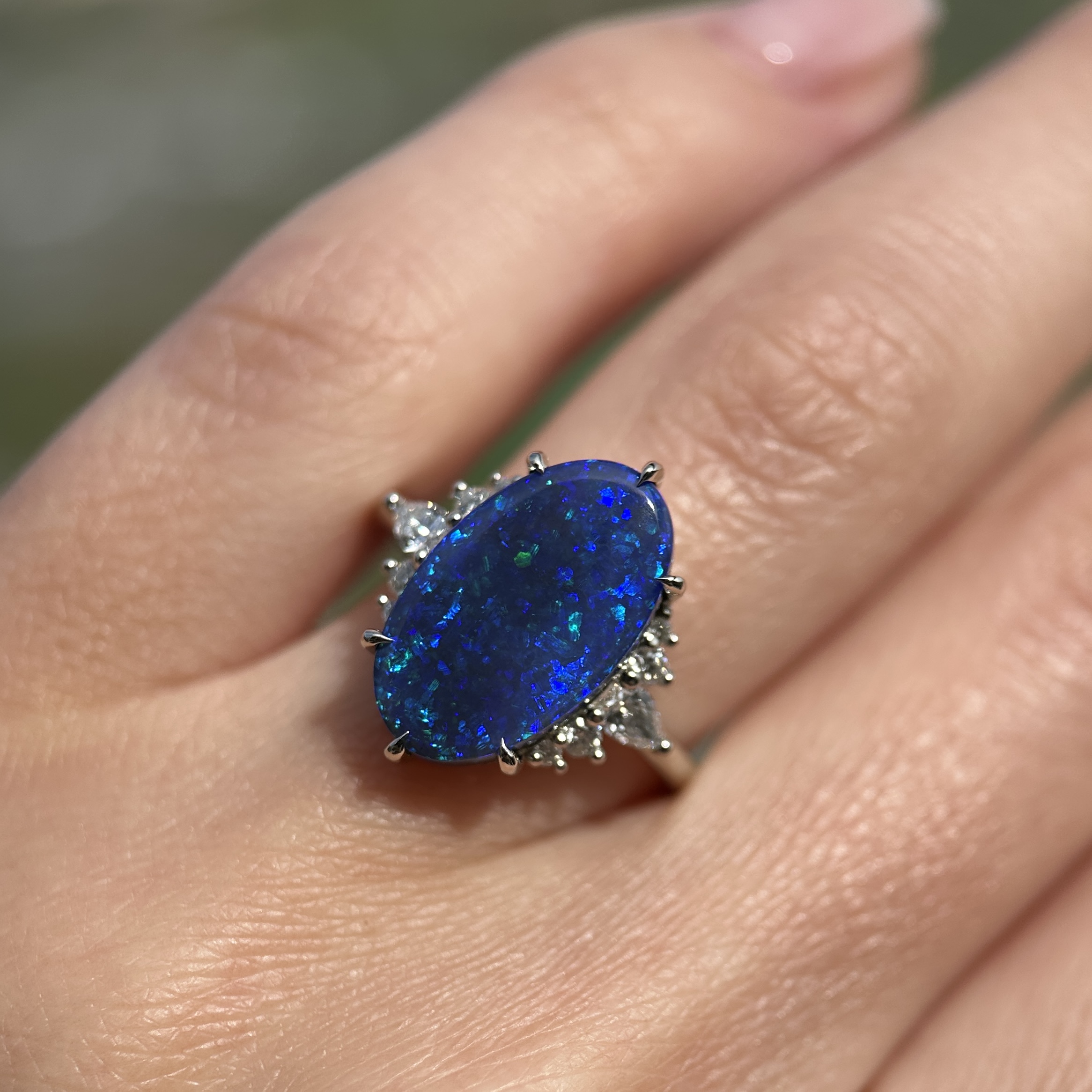 14K White gold ring with Australian Black Opal and Diamonds SZ 7 - Image 10