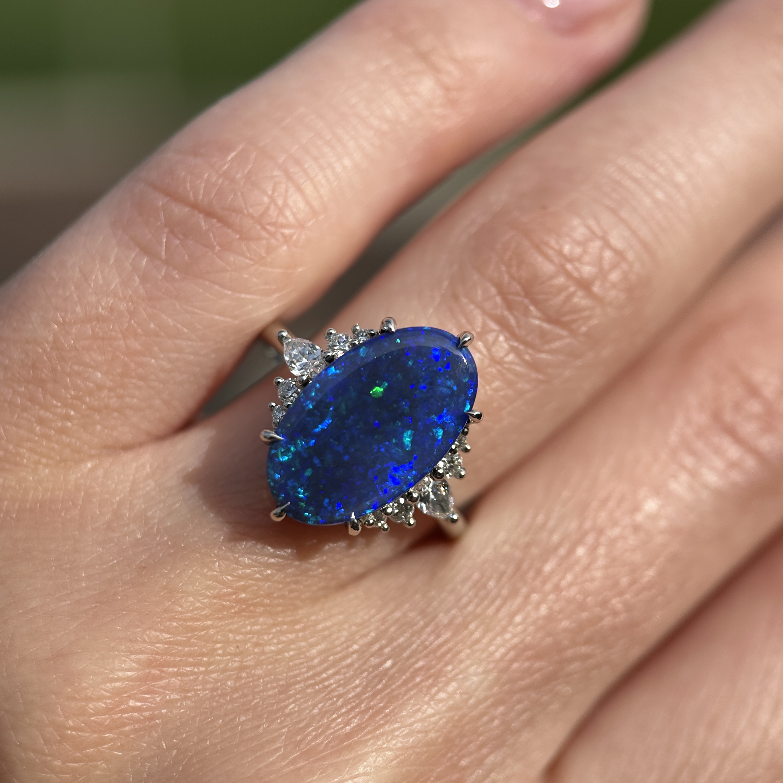 14K White gold ring with Australian Black Opal and Diamonds SZ 7 - Image 11