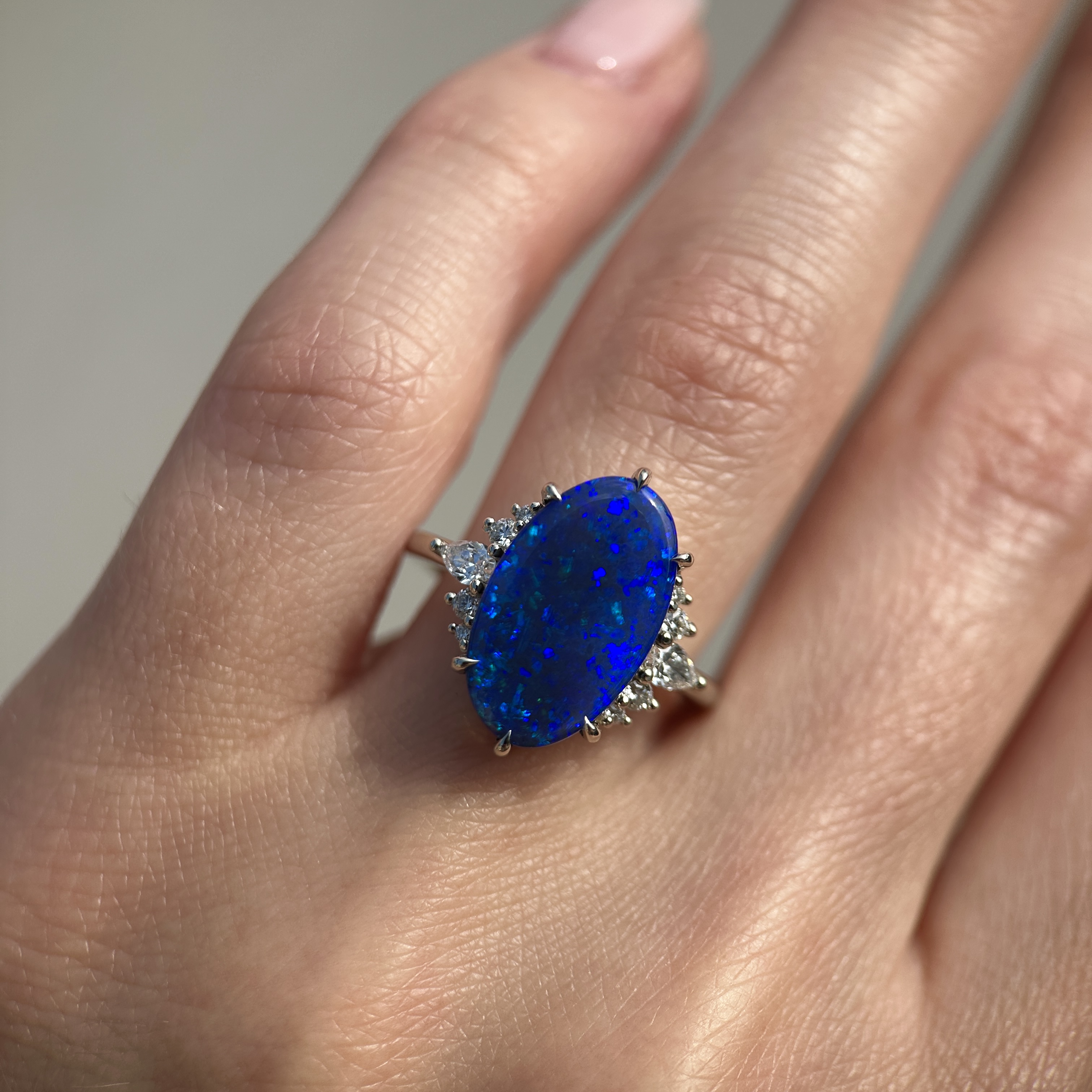 14K White gold ring with Australian Black Opal and Diamonds SZ 7 - Image 12