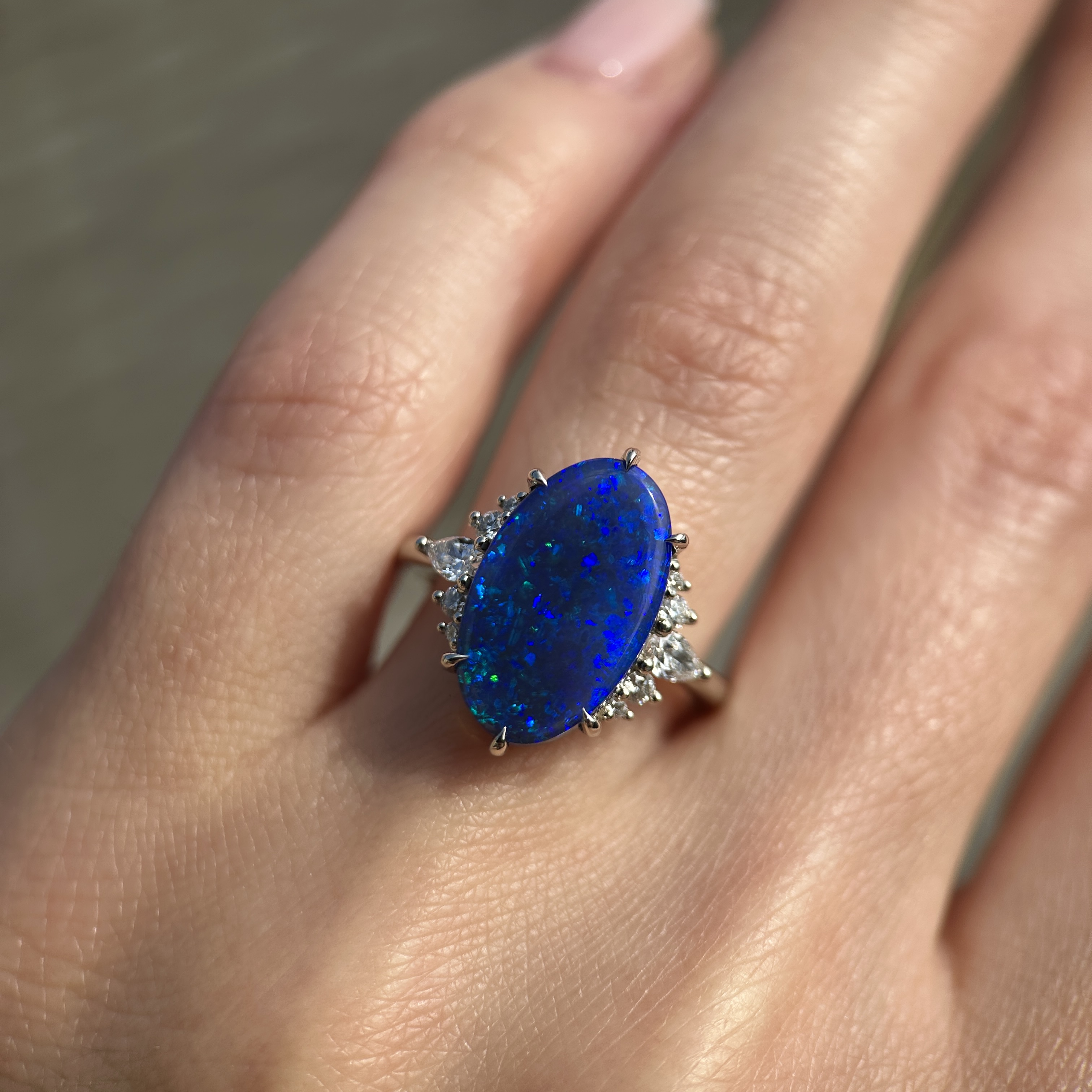 14K White gold ring with Australian Black Opal and Diamonds SZ 7 - Image 13