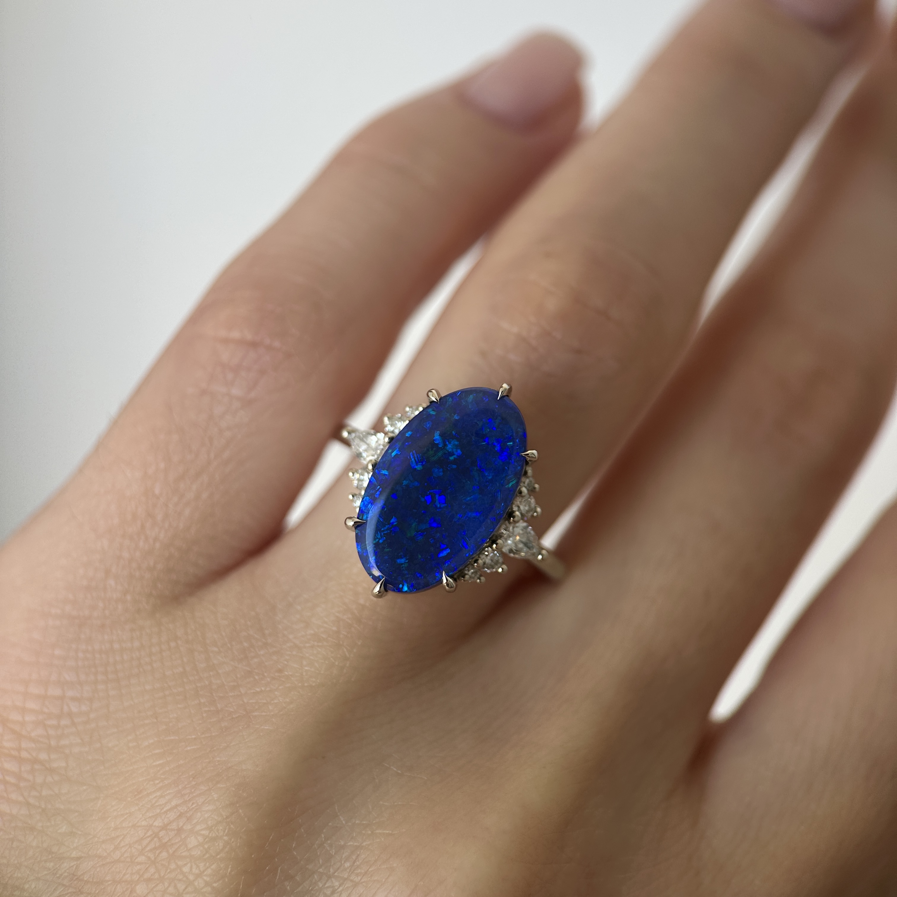 14K White gold ring with Australian Black Opal and Diamonds SZ 7 - Image 14