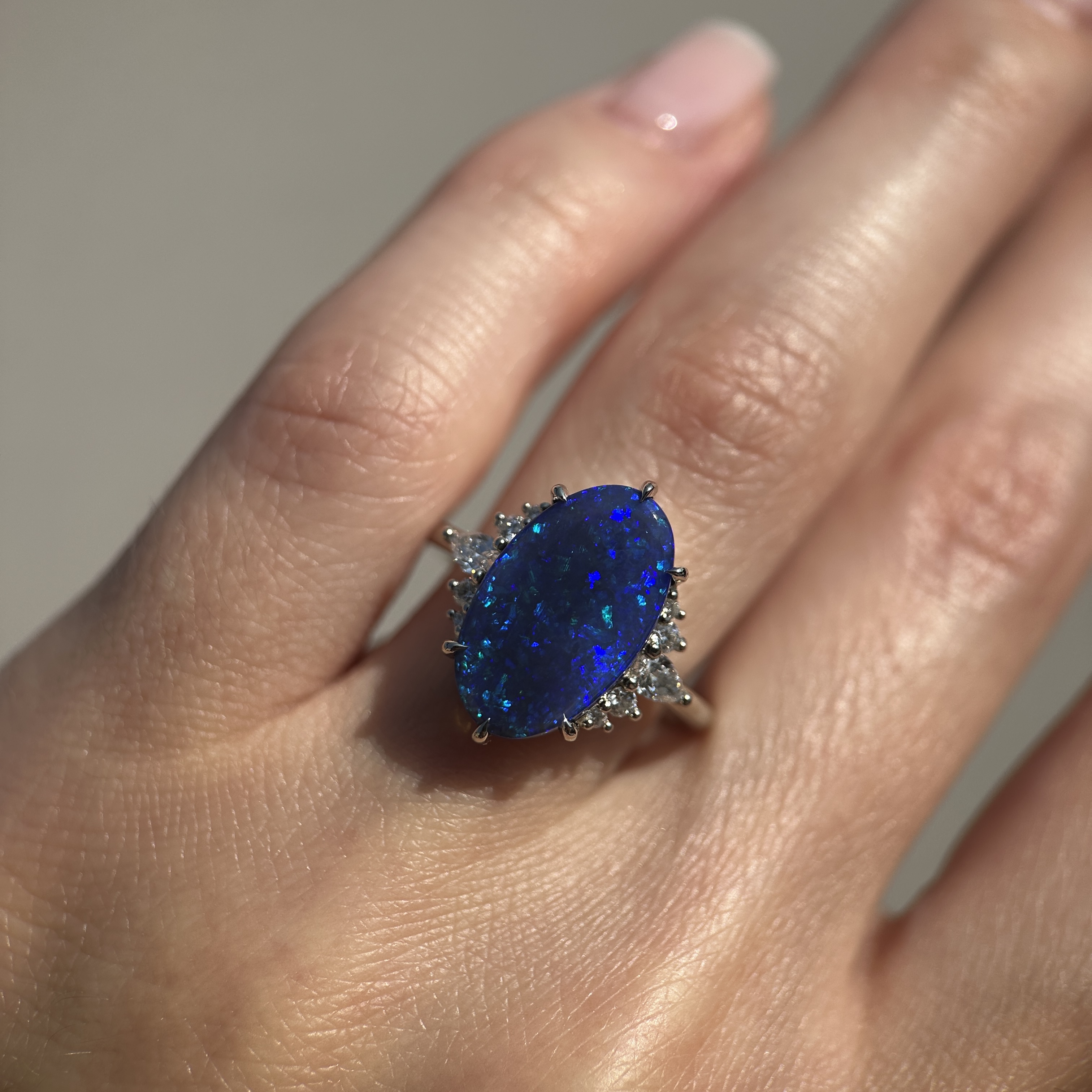 14K White gold ring with Australian Black Opal and Diamonds SZ 7 - Image 15