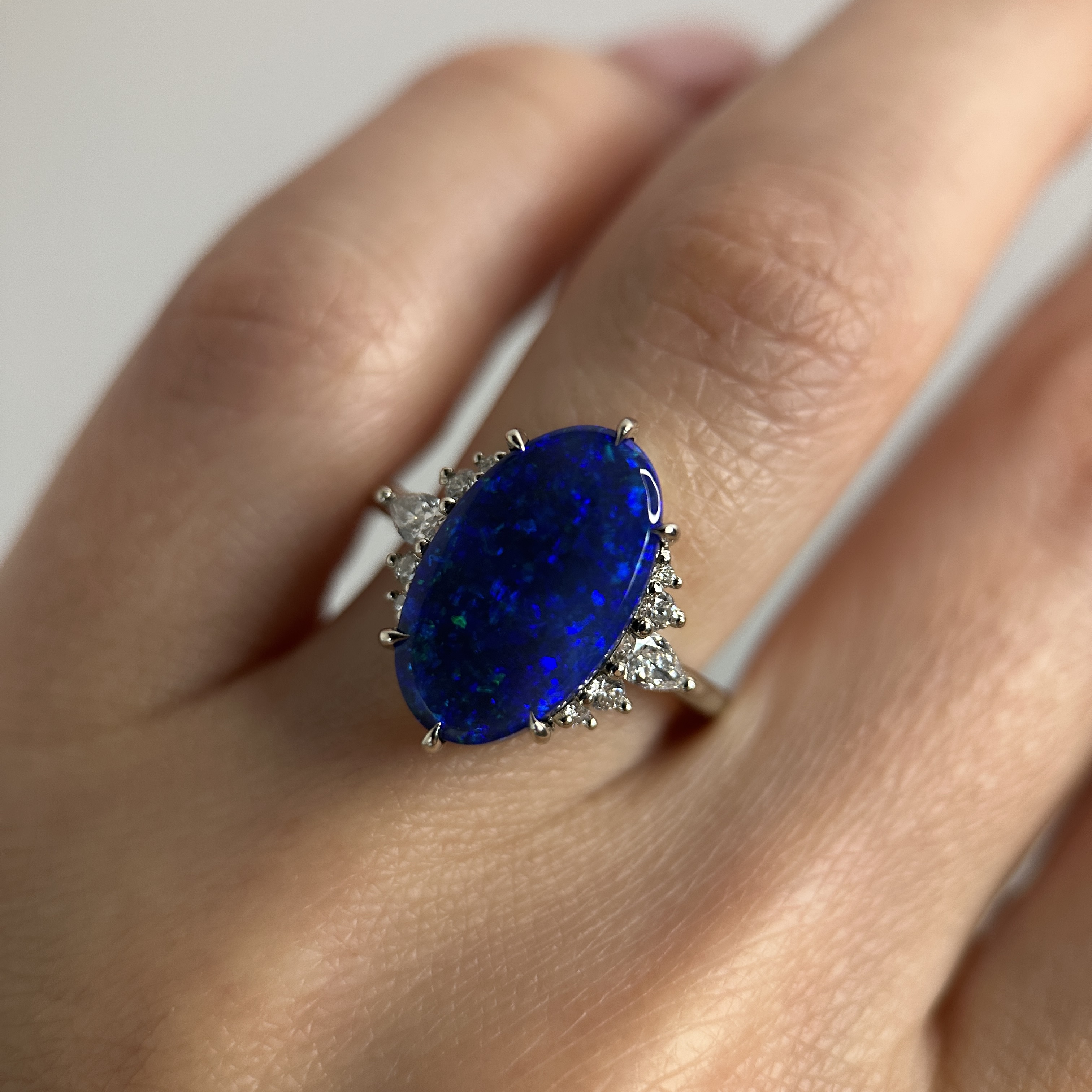 14K White gold ring with Australian Black Opal and Diamonds SZ 7 - Image 16