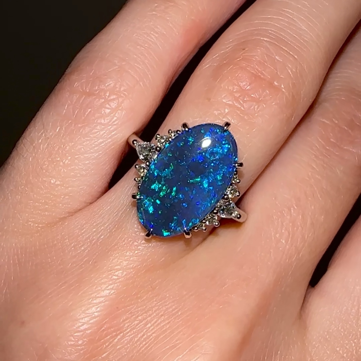 14K White gold ring with Australian Black Opal and Diamonds SZ 7 - Image 6