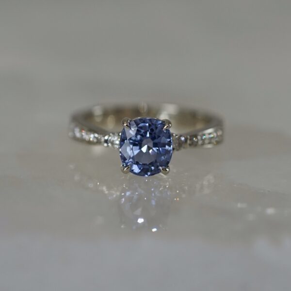 14K White Gold Aria ring with Blue Sapphire & Diamonds SZ 5