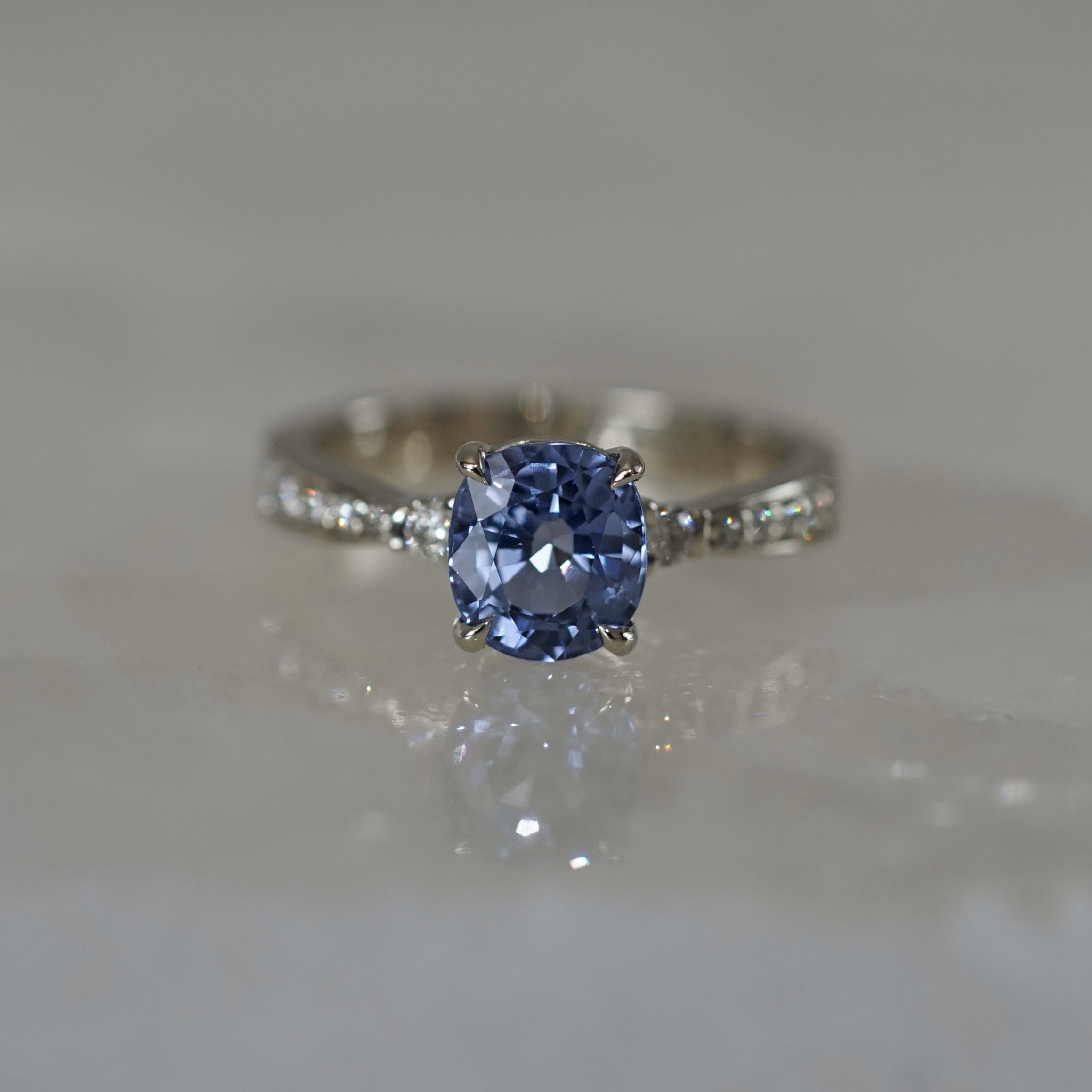14K White Gold Aria ring with Blue Sapphire & Diamonds SZ 5