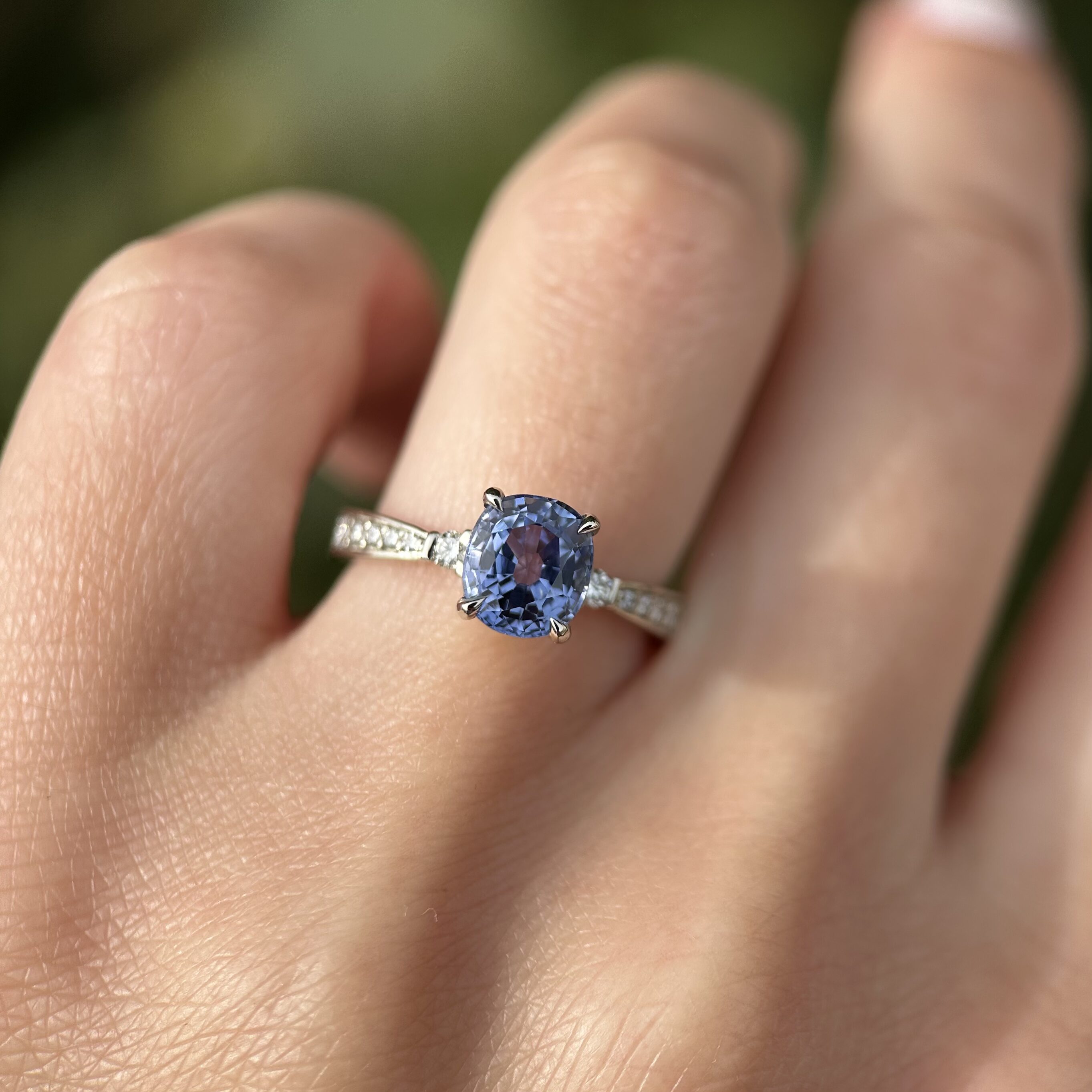 14K White Gold Aria ring with Blue Sapphire & Diamonds SZ 5 - Image 13