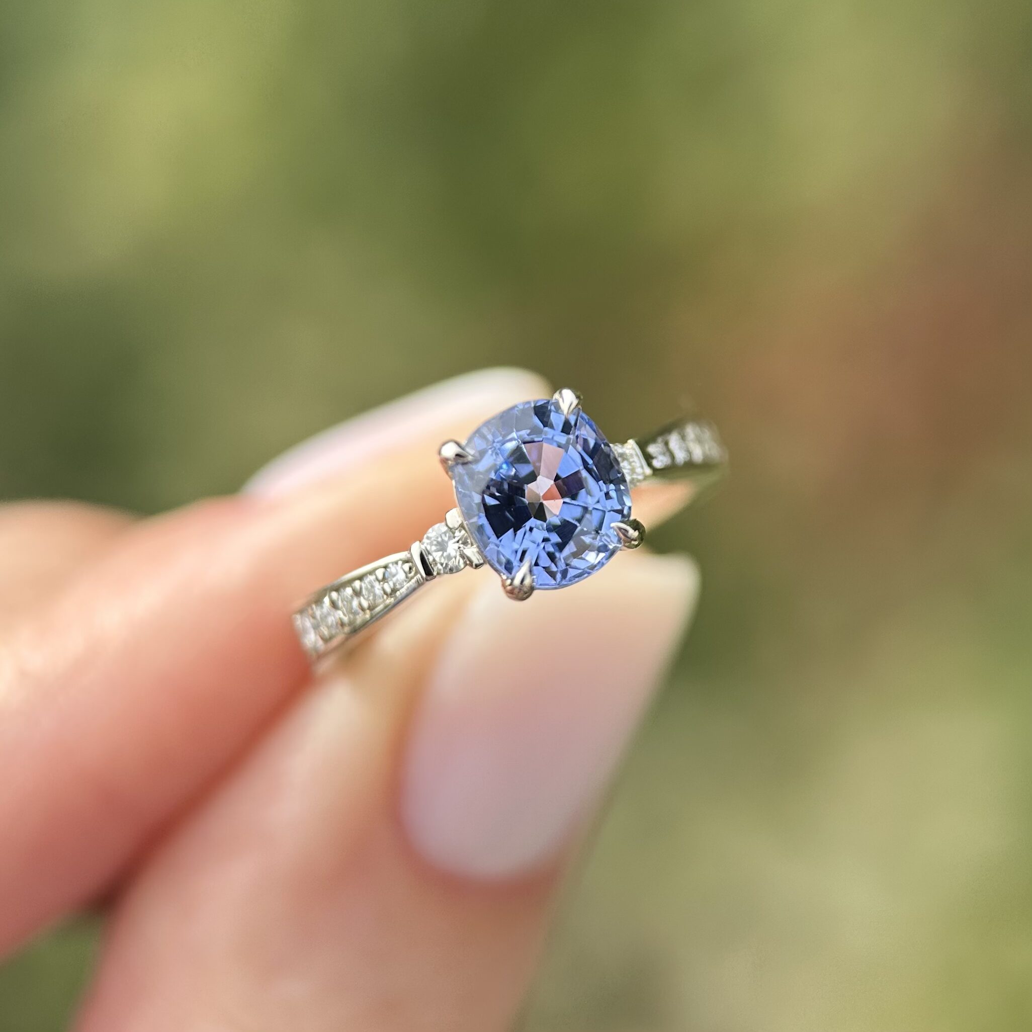 14K White Gold Aria ring with Blue Sapphire & Diamonds SZ 5 - Image 14