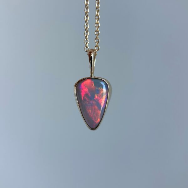 14K Yellow gold pendant with Australian Dark Opal