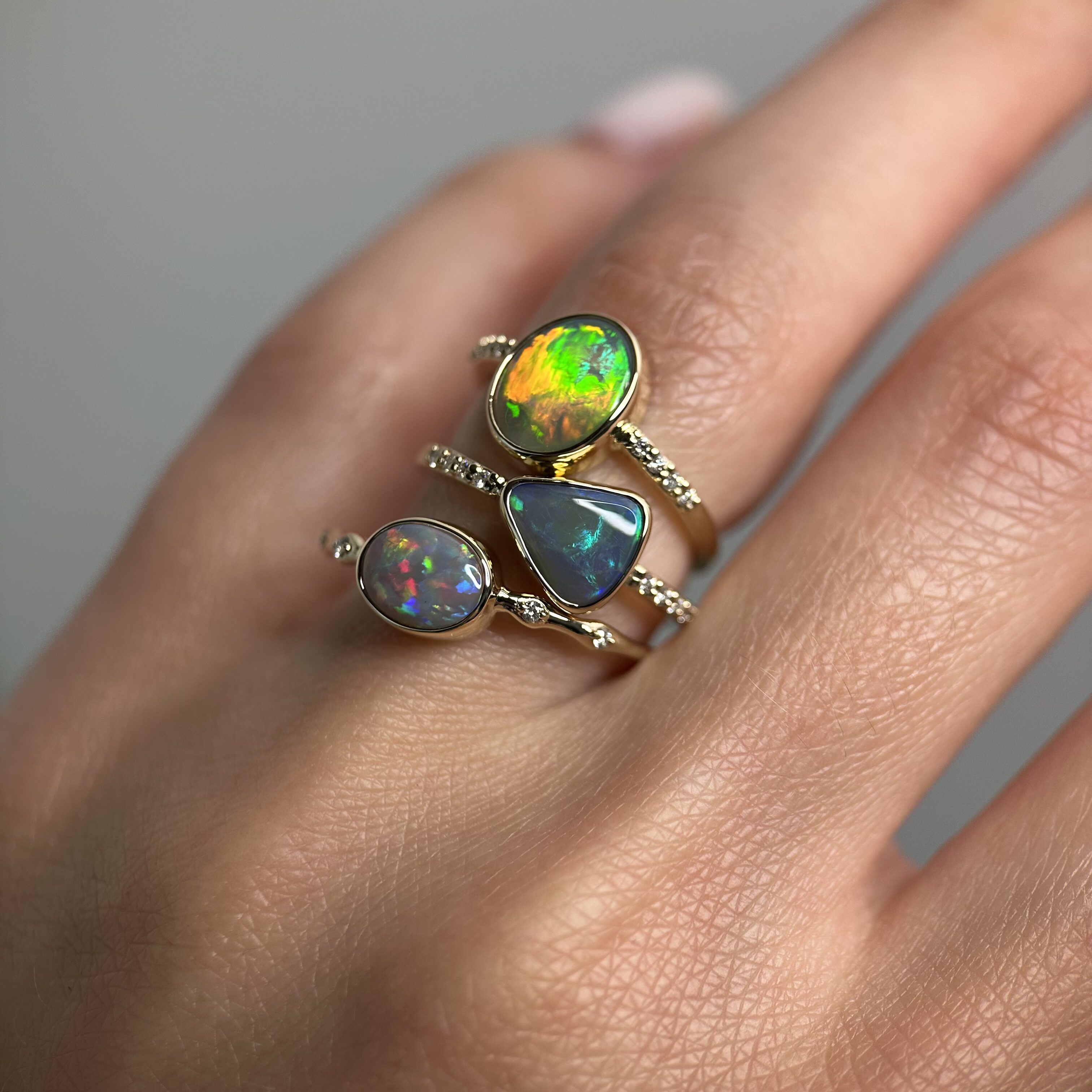 14K Yellow gold ring with Australian Crystal Opal and Diamonds SZ 5.25 - Image 11