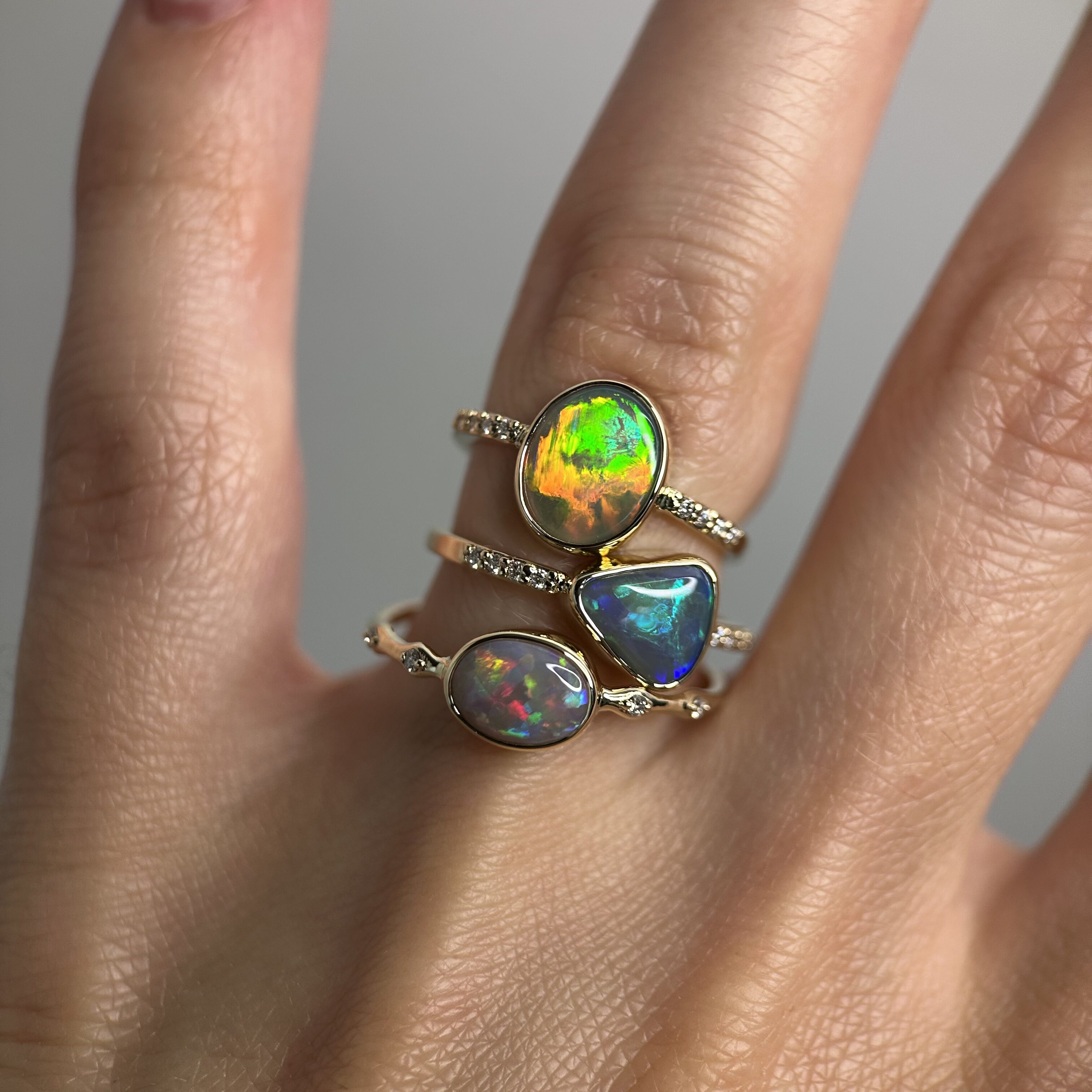 14K Yellow gold ring with Australian Crystal Opal and Diamonds SZ 5.25 - Image 14