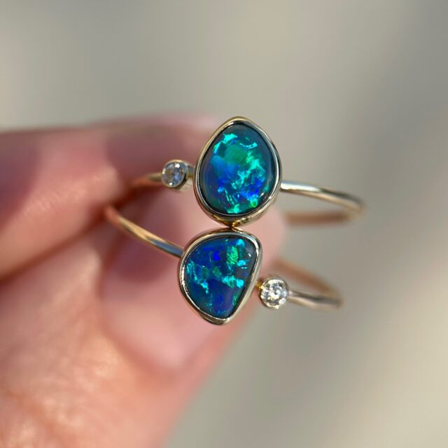 New Australian Opal & Diamond Rings 💙 Sizes 6, 7, 8. Available on our website