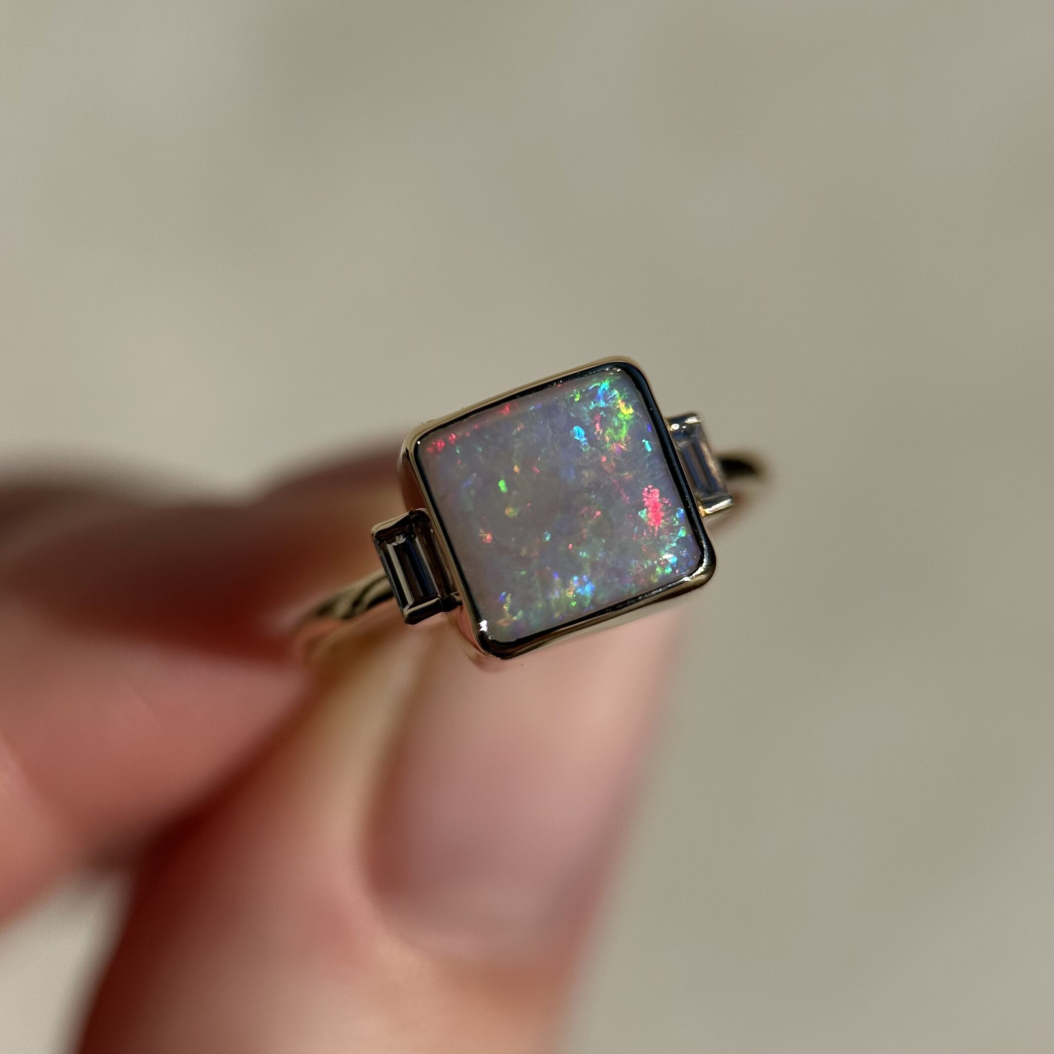 14K Yellow gold ring with Australian Dark Opal and Baguette Diamonds SZ 6 - Image 4