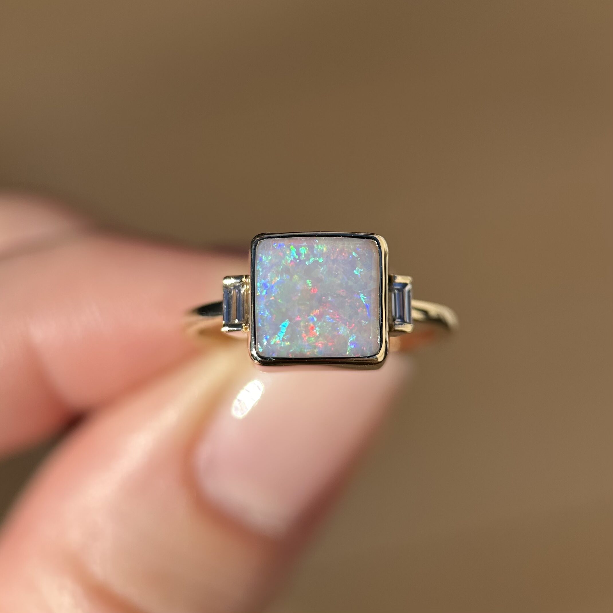 14K Yellow gold ring with Australian Dark Opal and Baguette Diamonds SZ 6 - Image 11