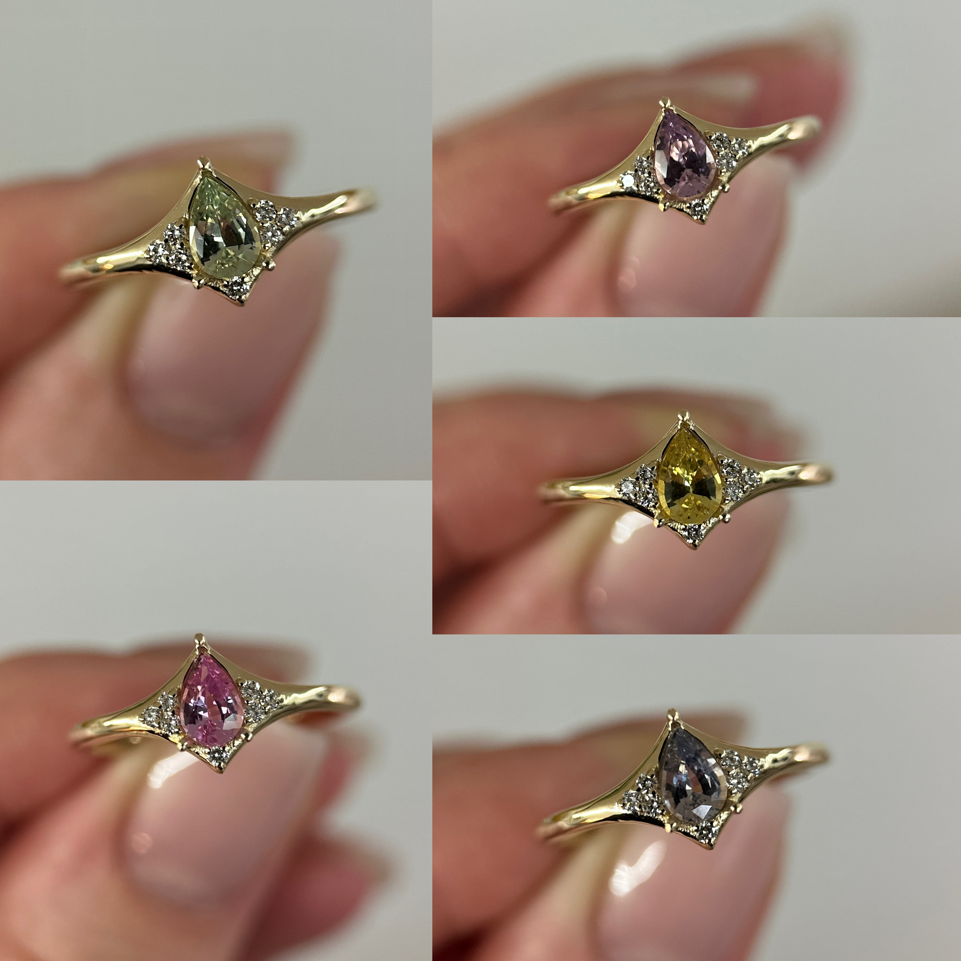Custom-made 14K Yellow gold Aurora ring with Sapphire and Diamonds - Image 2