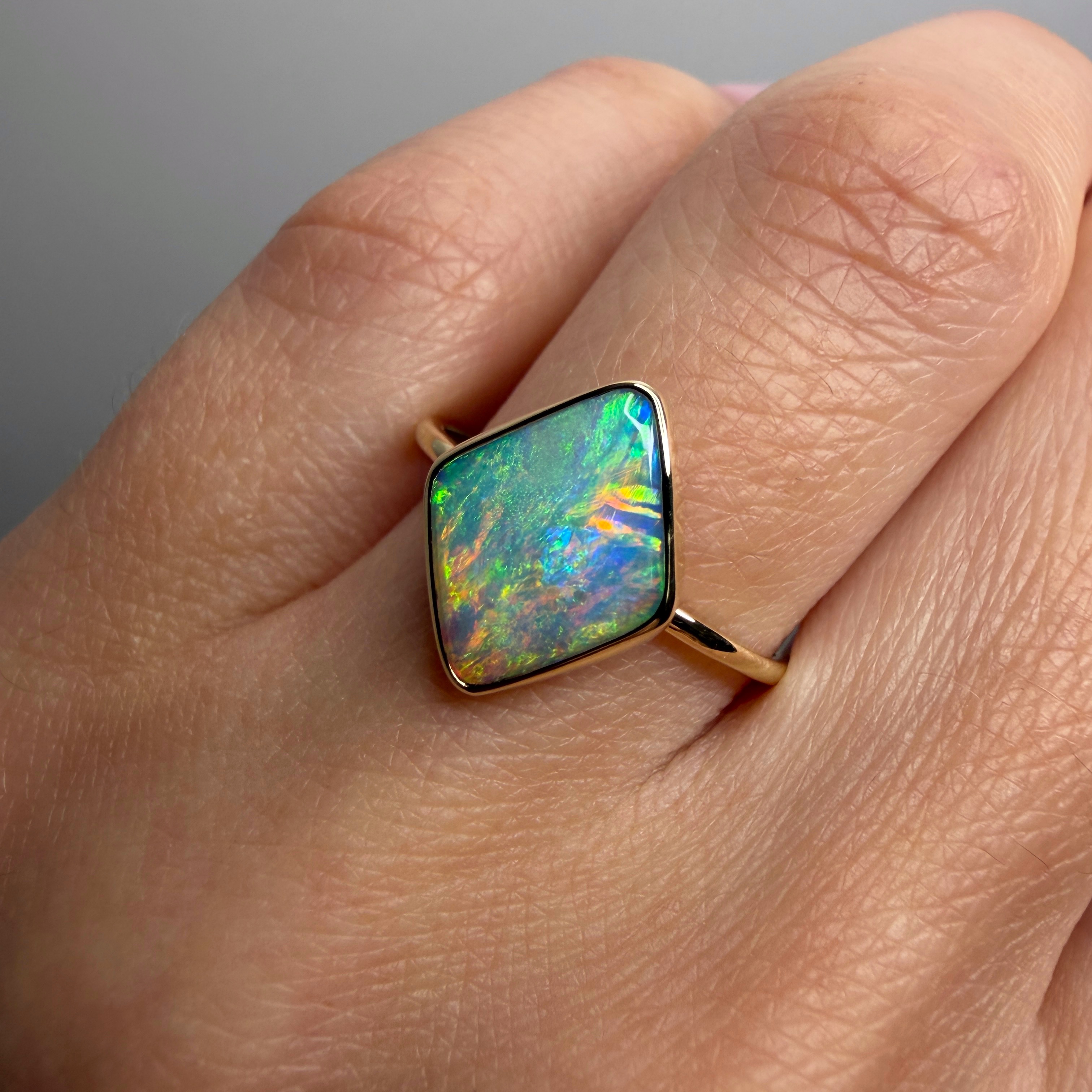 14K Yellow gold ring with Australian Crystal Opal SZ 7 - Image 8