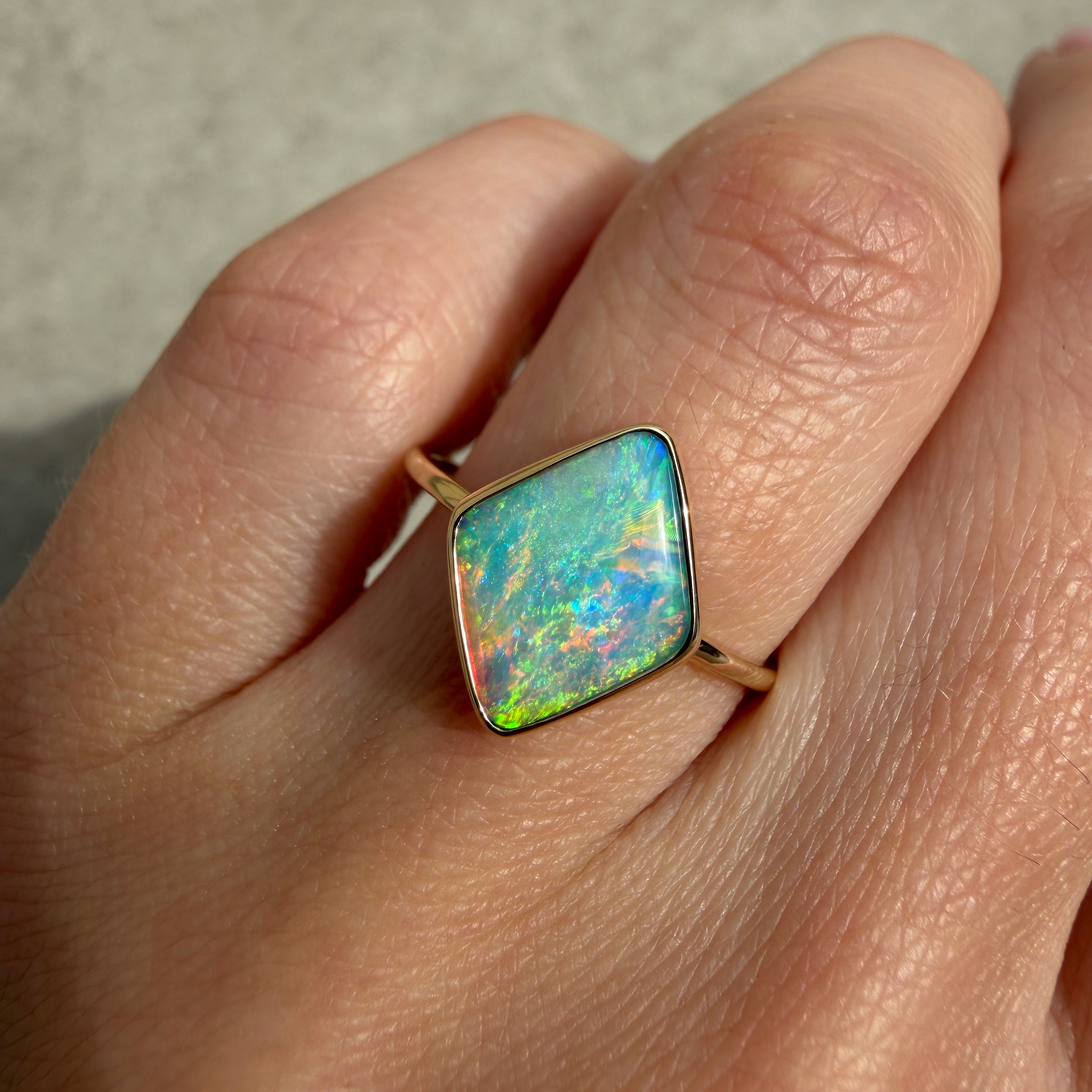 14K Yellow gold ring with Australian Crystal Opal SZ 7 - Image 12